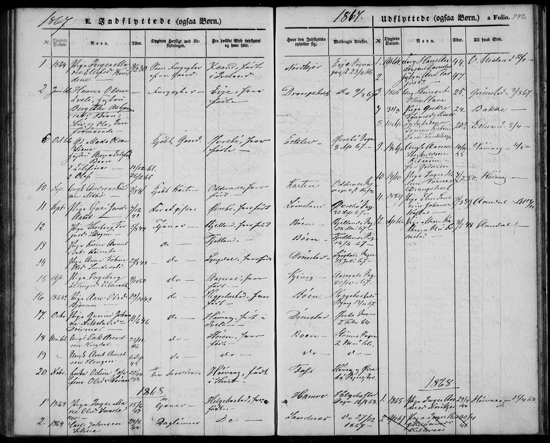 Tveit sokneprestkontor, AV/SAK-1111-0043/F/Fa/L0005: Parish register (official) no. A 5, 1853-1871, p. 242