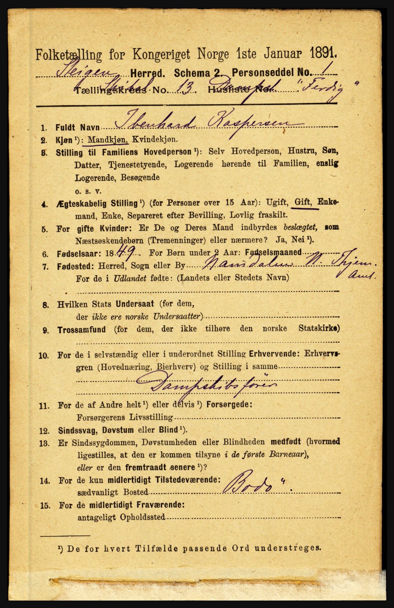 RA, 1891 census for 1848 Steigen, 1891, p. 4071