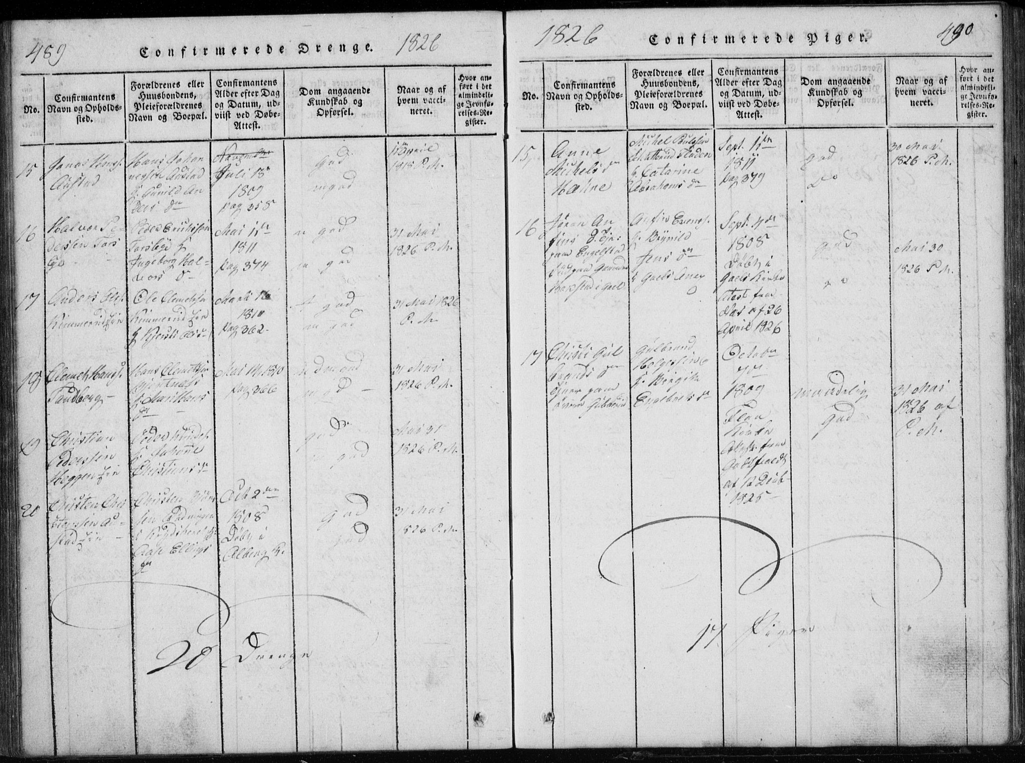 Modum kirkebøker, AV/SAKO-A-234/G/Ga/L0002: Parish register (copy) no. I 2, 1824-1832, p. 489-490