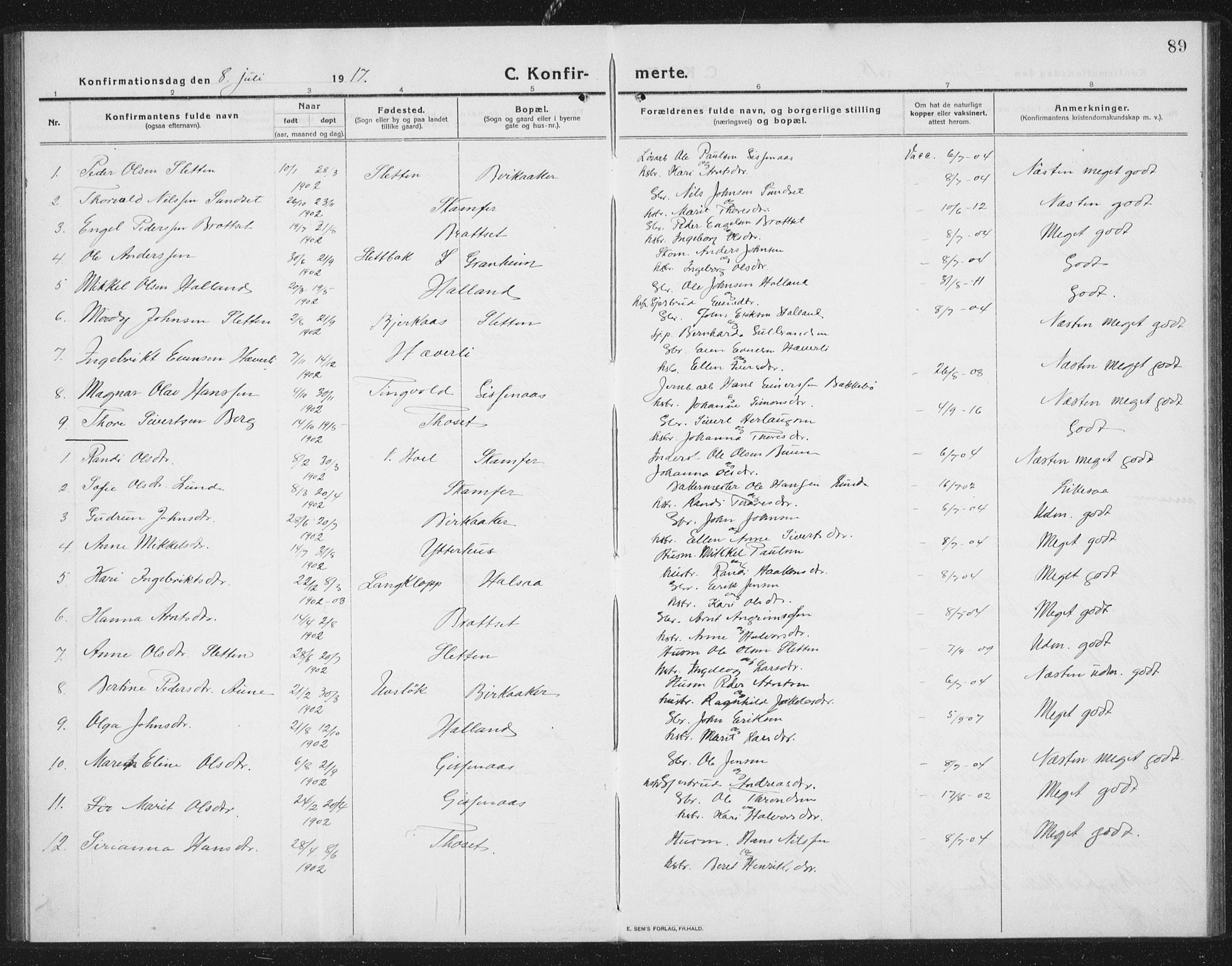 Ministerialprotokoller, klokkerbøker og fødselsregistre - Sør-Trøndelag, SAT/A-1456/675/L0888: Parish register (copy) no. 675C01, 1913-1935, p. 89
