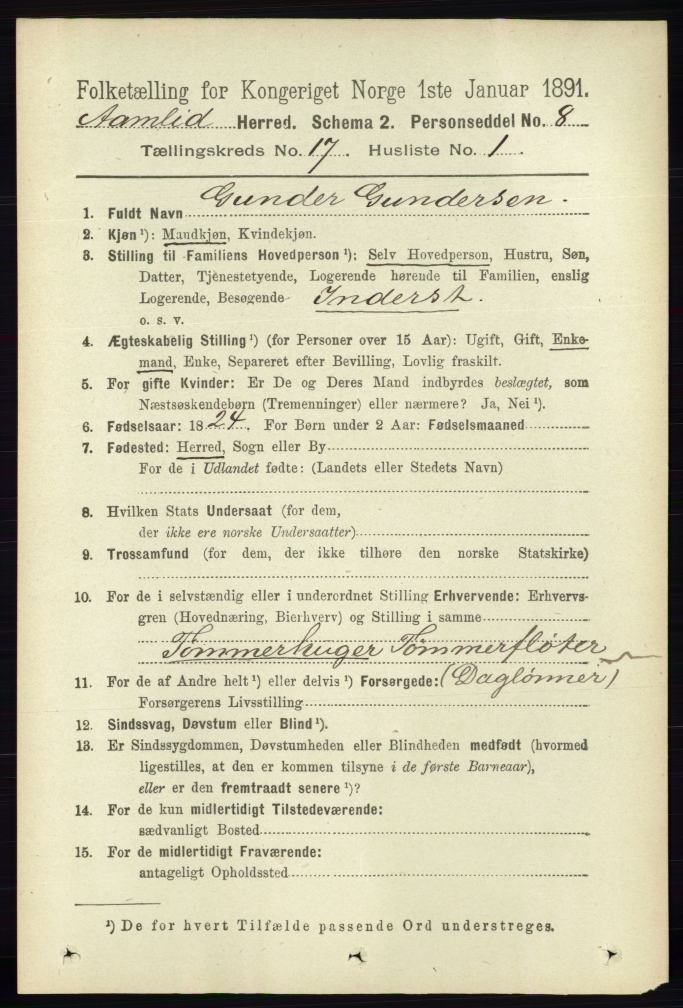RA, 1891 census for 0929 Åmli, 1891, p. 2812