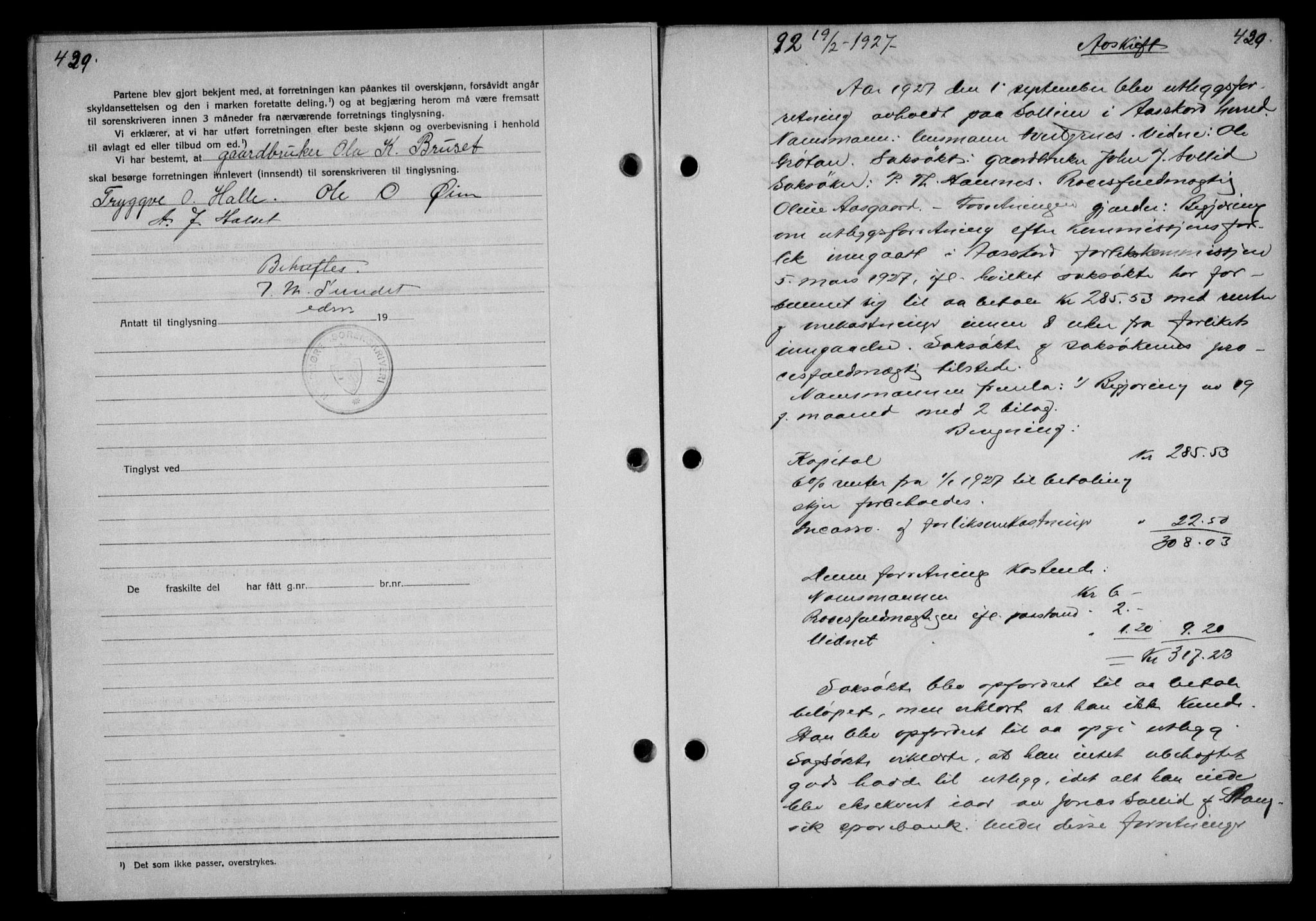 Nordmøre sorenskriveri, AV/SAT-A-4132/1/2/2Ca/L0062: Mortgage book no. 52, 1927-1927, Deed date: 19.09.1927