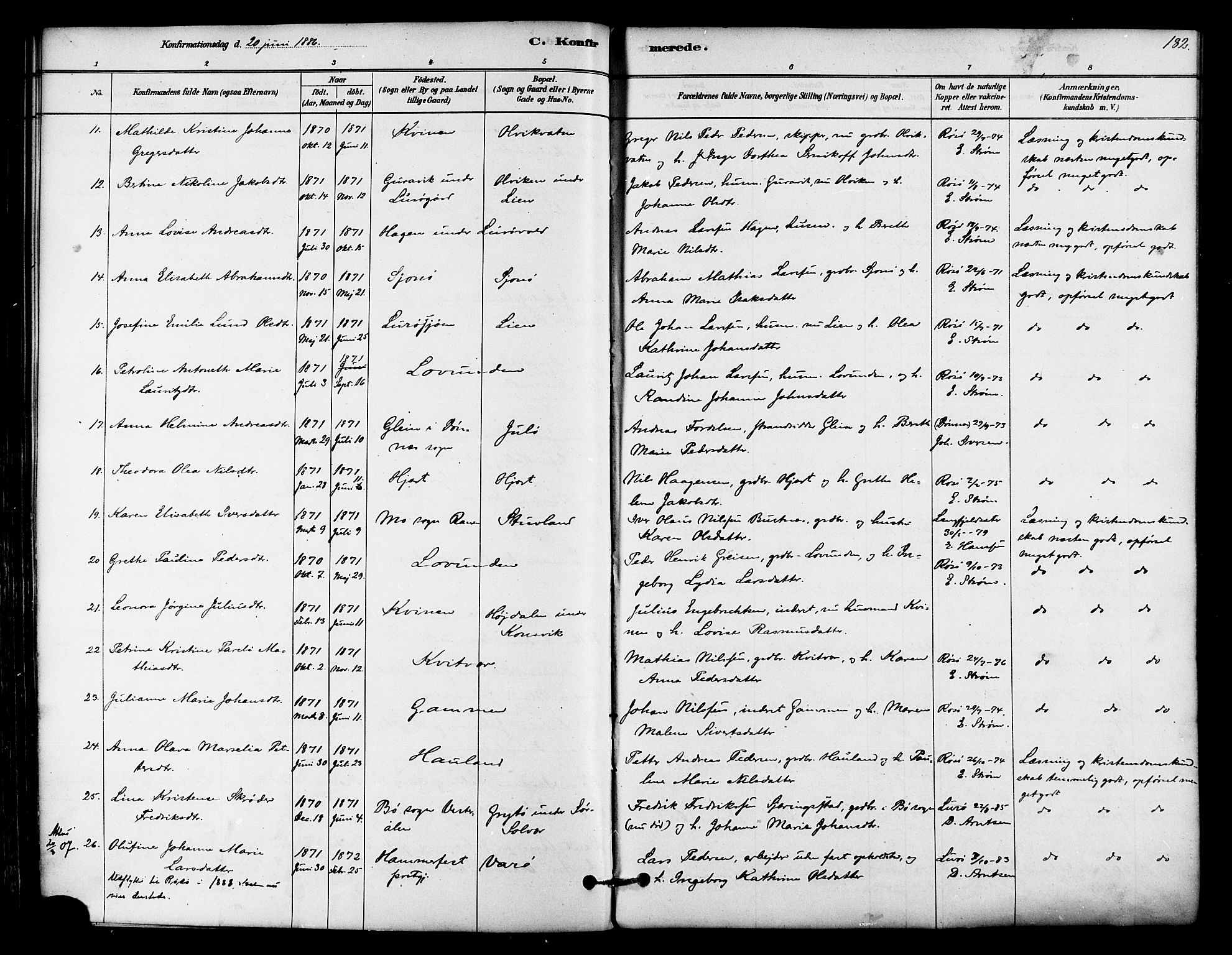 Ministerialprotokoller, klokkerbøker og fødselsregistre - Nordland, AV/SAT-A-1459/839/L0568: Parish register (official) no. 839A05, 1880-1902, p. 182