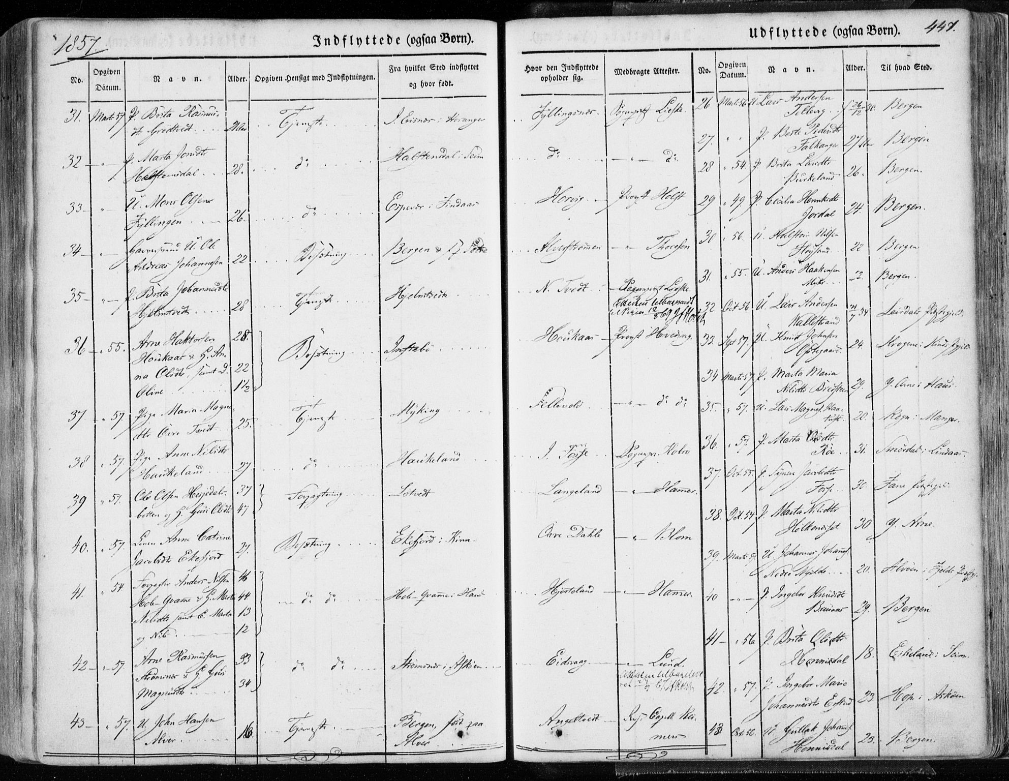 Hamre sokneprestembete, AV/SAB-A-75501/H/Ha/Haa/Haaa/L0013: Parish register (official) no. A 13, 1846-1857, p. 447