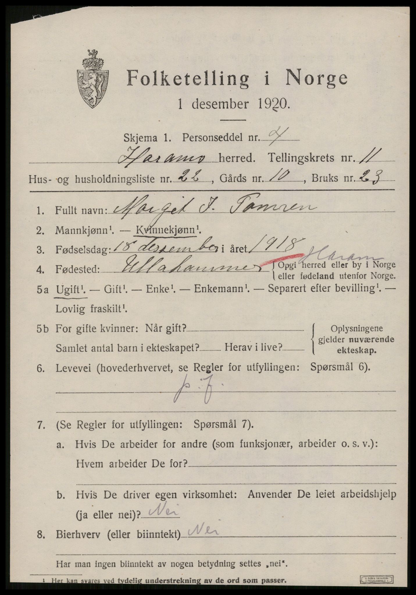 SAT, 1920 census for Haram, 1920, p. 6529