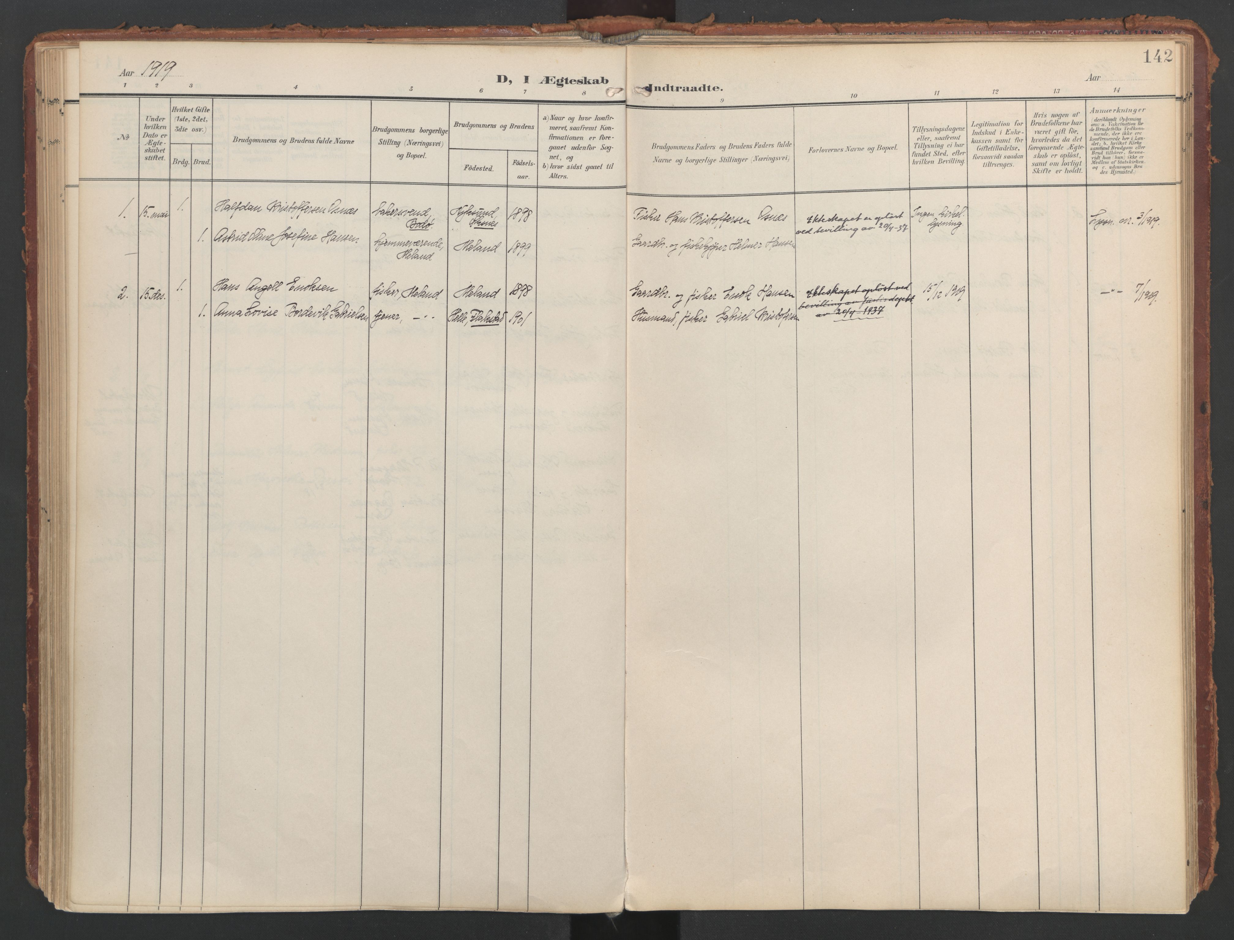 Ministerialprotokoller, klokkerbøker og fødselsregistre - Nordland, AV/SAT-A-1459/808/L0129: Parish register (official) no. 808A02, 1903-1931, p. 142