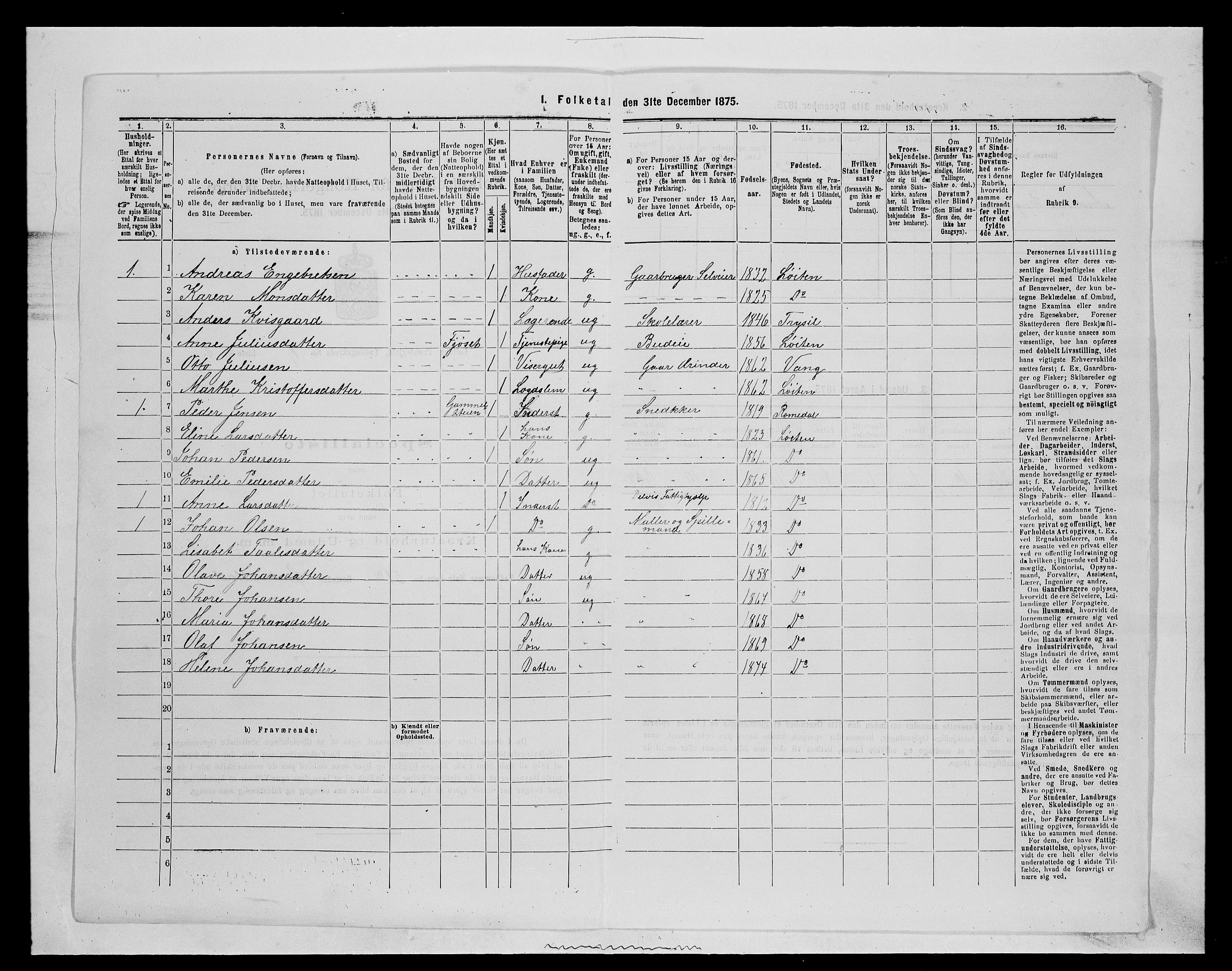 SAH, 1875 census for 0415P Løten, 1875, p. 1472