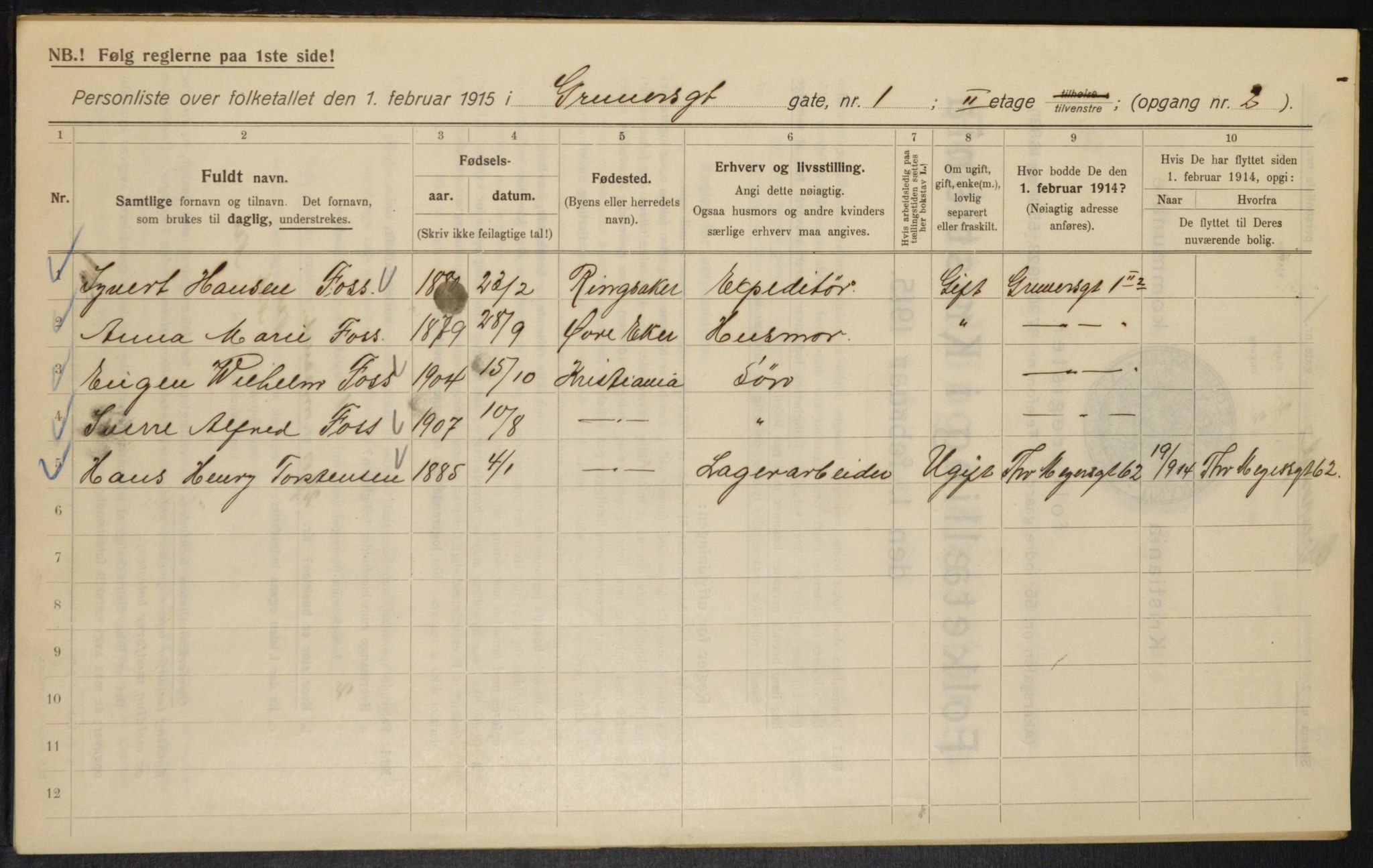 OBA, Municipal Census 1915 for Kristiania, 1915, p. 30260