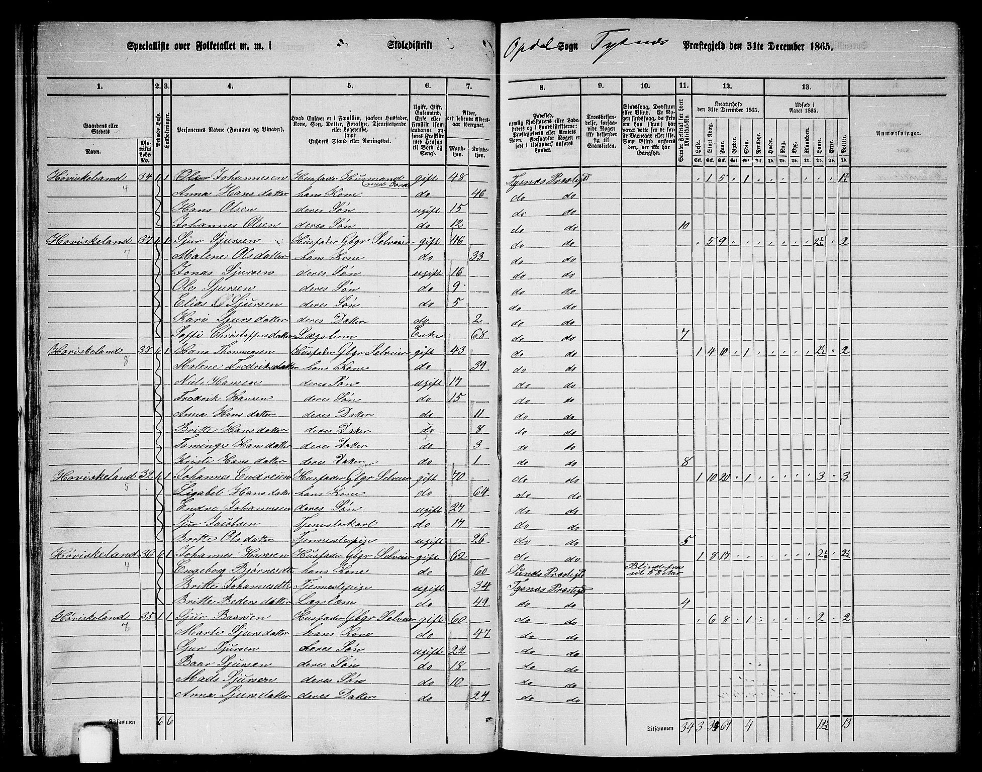 RA, 1865 census for Tysnes, 1865, p. 28