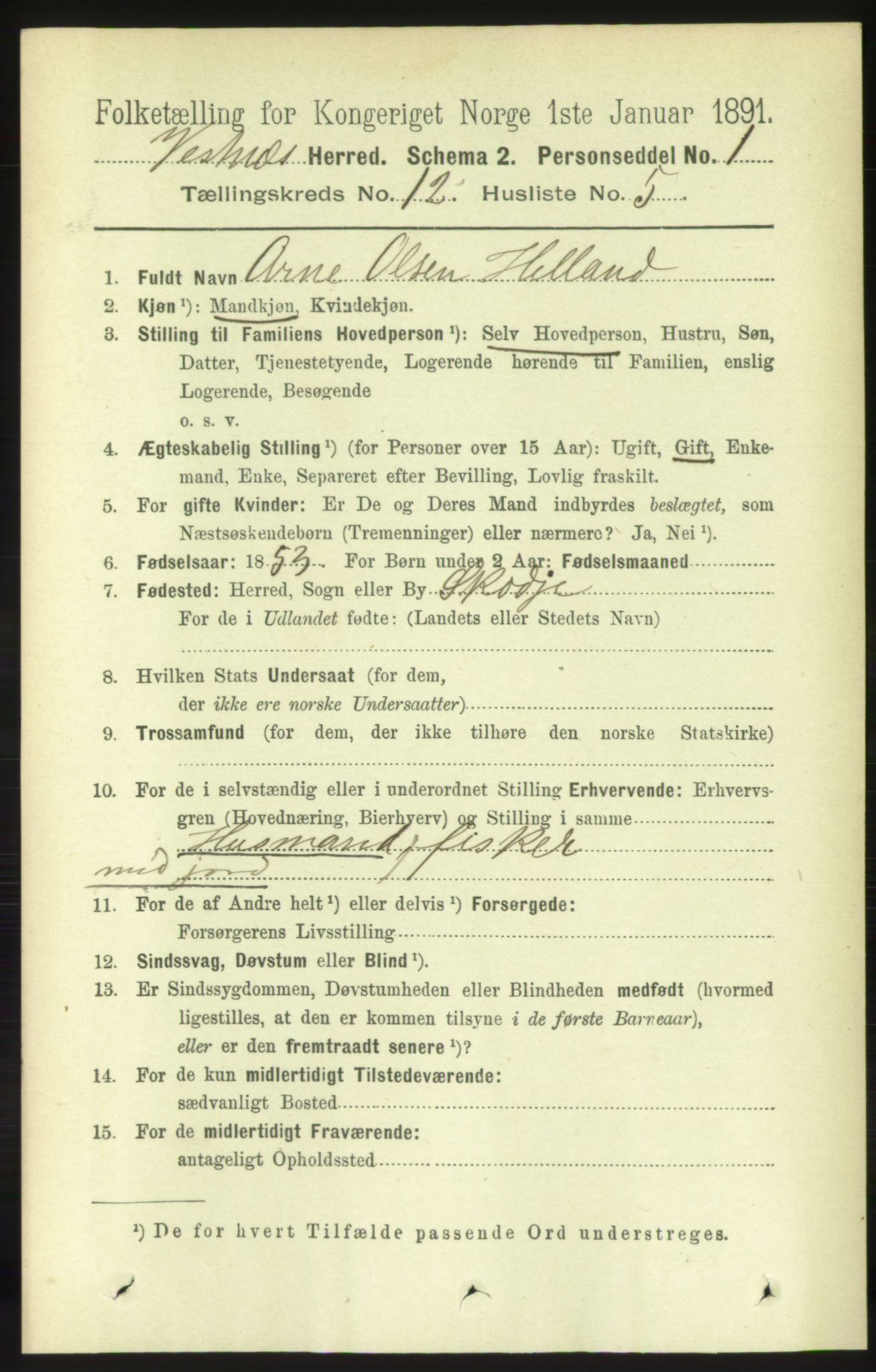 RA, 1891 census for 1535 Vestnes, 1891, p. 4440