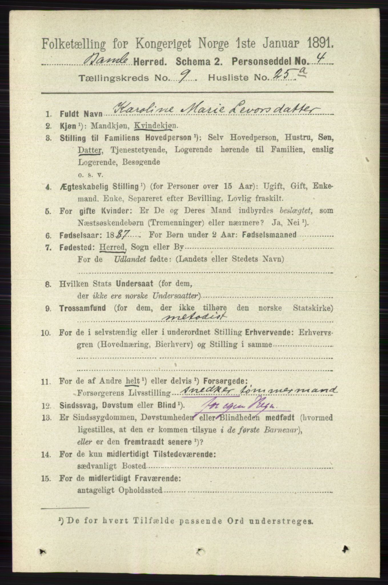 RA, 1891 census for 0814 Bamble, 1891, p. 4364