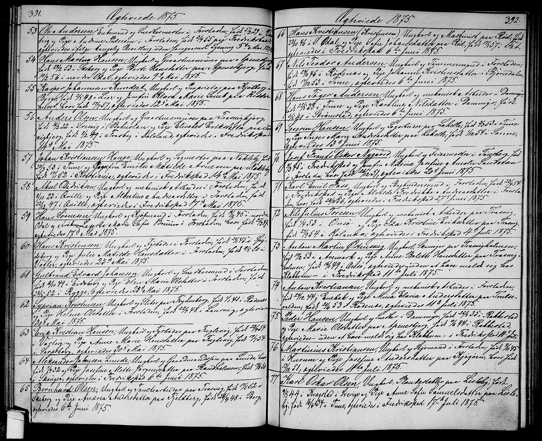 Glemmen prestekontor Kirkebøker, SAO/A-10908/G/Ga/L0004: Parish register (copy) no. 4, 1867-1875, p. 391-392