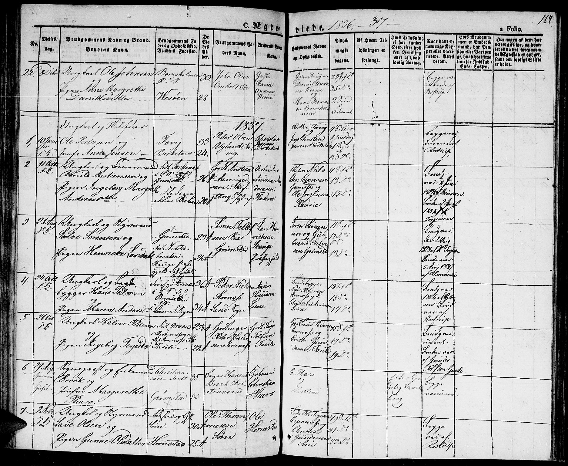 Fjære sokneprestkontor, SAK/1111-0011/F/Fa/L0002: Parish register (official) no. A 2, 1827-1839, p. 164