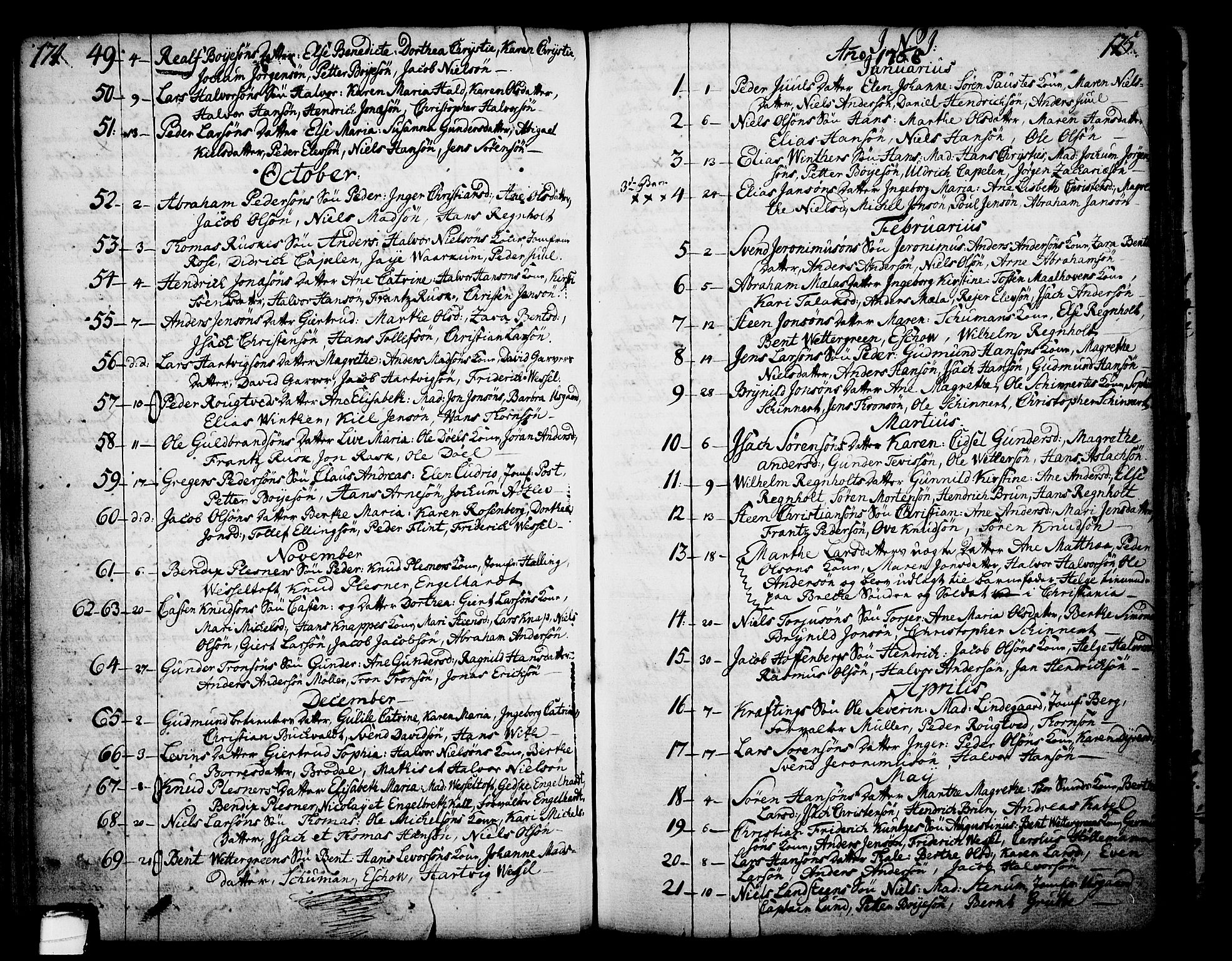 Skien kirkebøker, SAKO/A-302/F/Fa/L0003: Parish register (official) no. 3, 1755-1791, p. 174-175