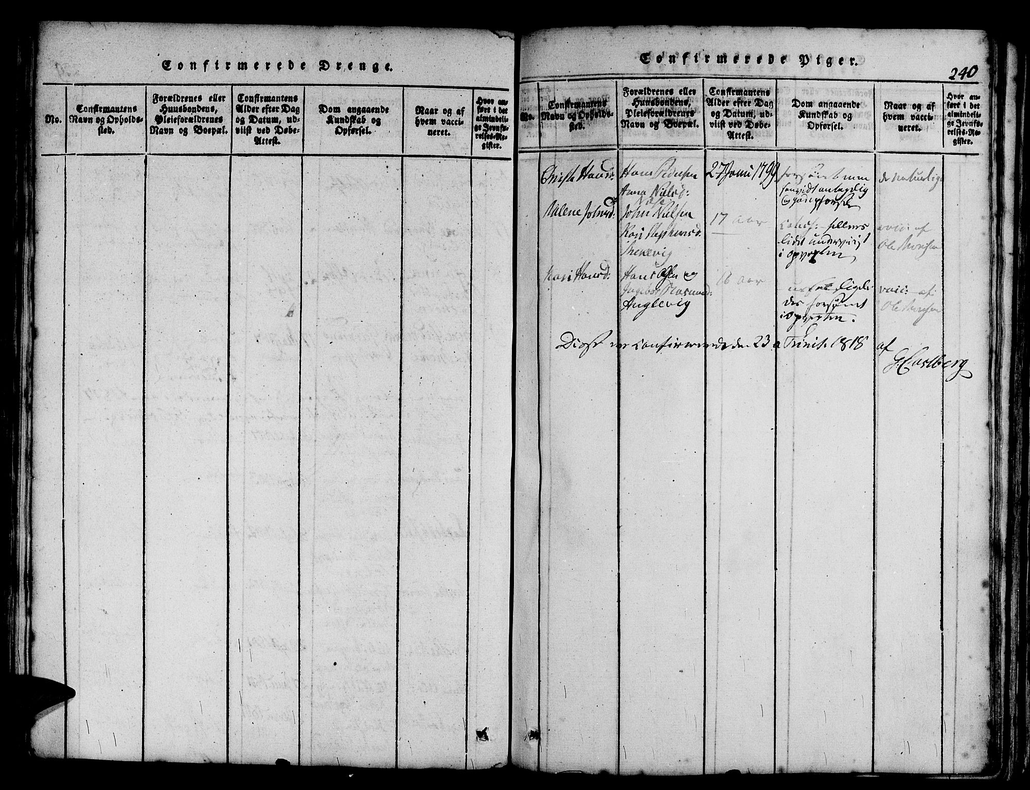 Askøy Sokneprestembete, SAB/A-74101/H/Ha/Haa/Haaa/L0003: Parish register (official) no. A 3, 1815-1825, p. 240