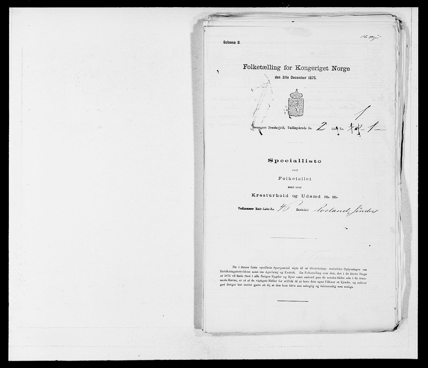 SAB, 1875 census for 1253P Hosanger, 1875, p. 153