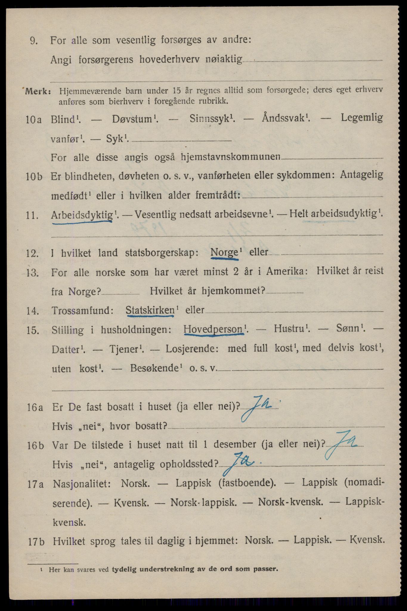 SAT, 1920 census for Moskenes, 1920, p. 1739