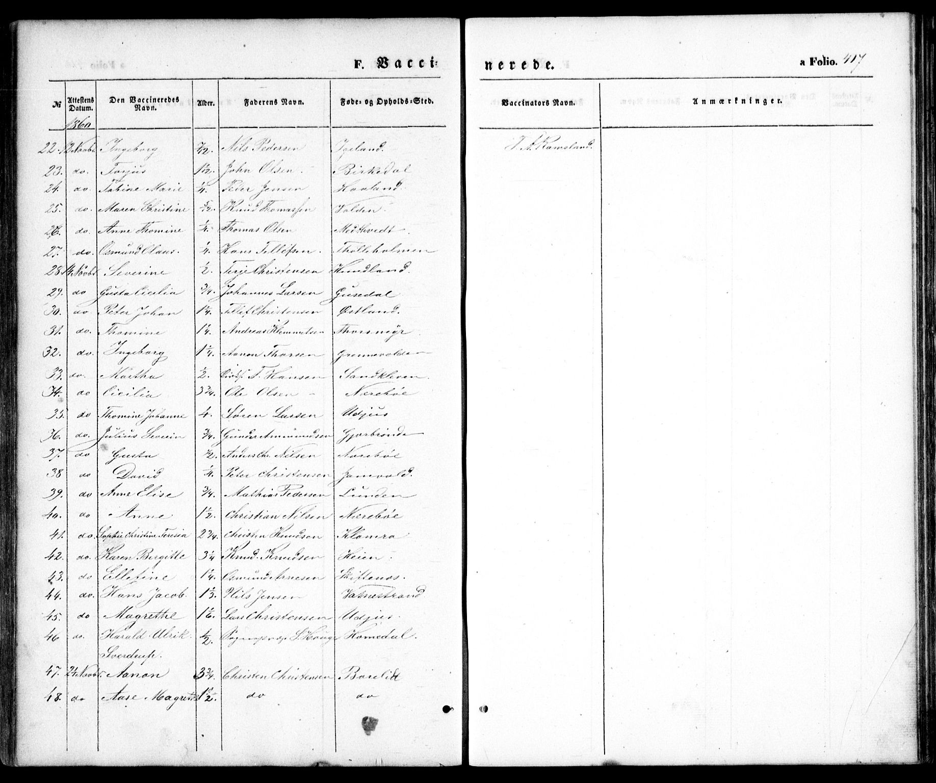 Hommedal sokneprestkontor, AV/SAK-1111-0023/F/Fa/Fab/L0004: Parish register (official) no. A 4, 1848-1860, p. 417