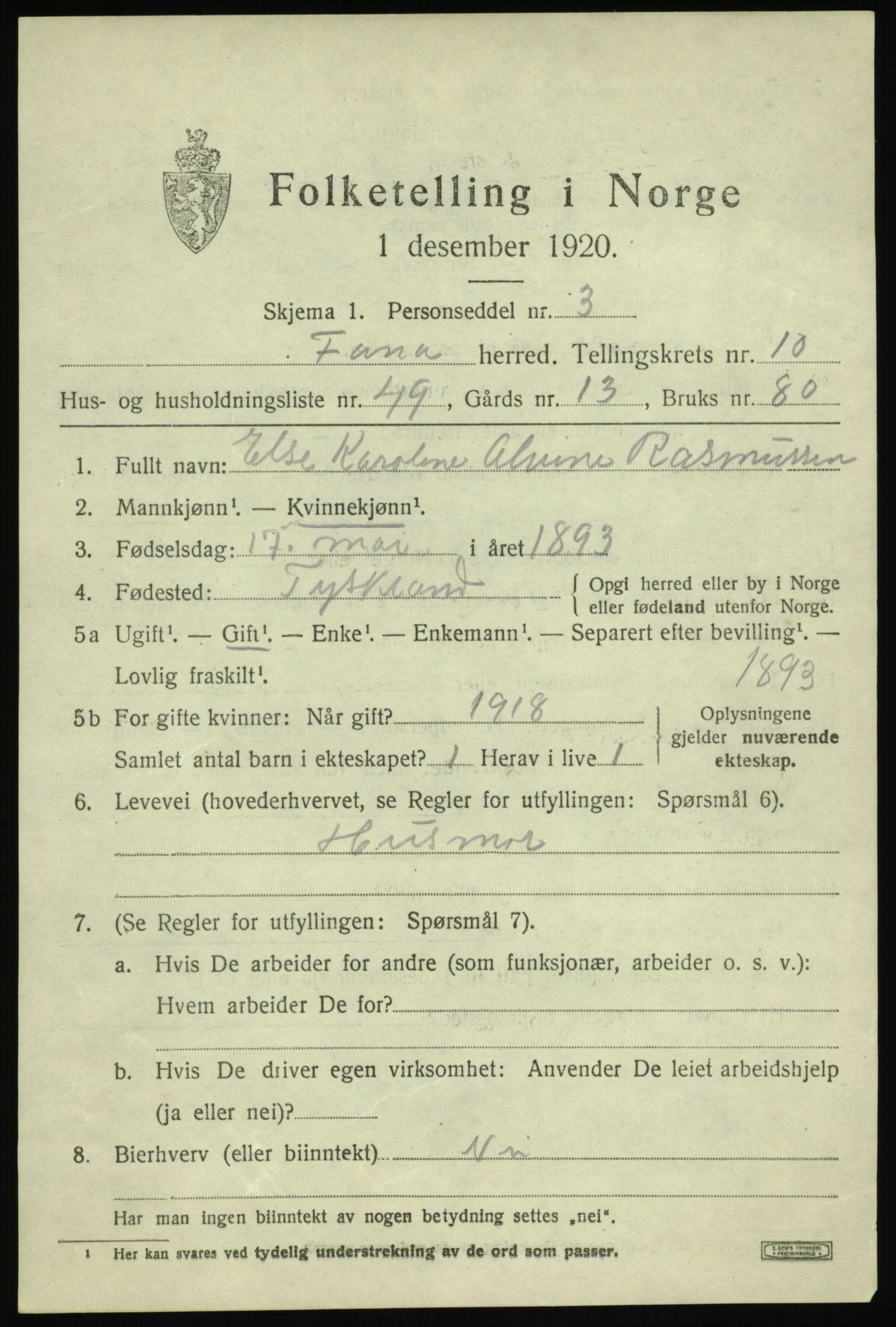 SAB, 1920 census for Fana, 1920, p. 17317