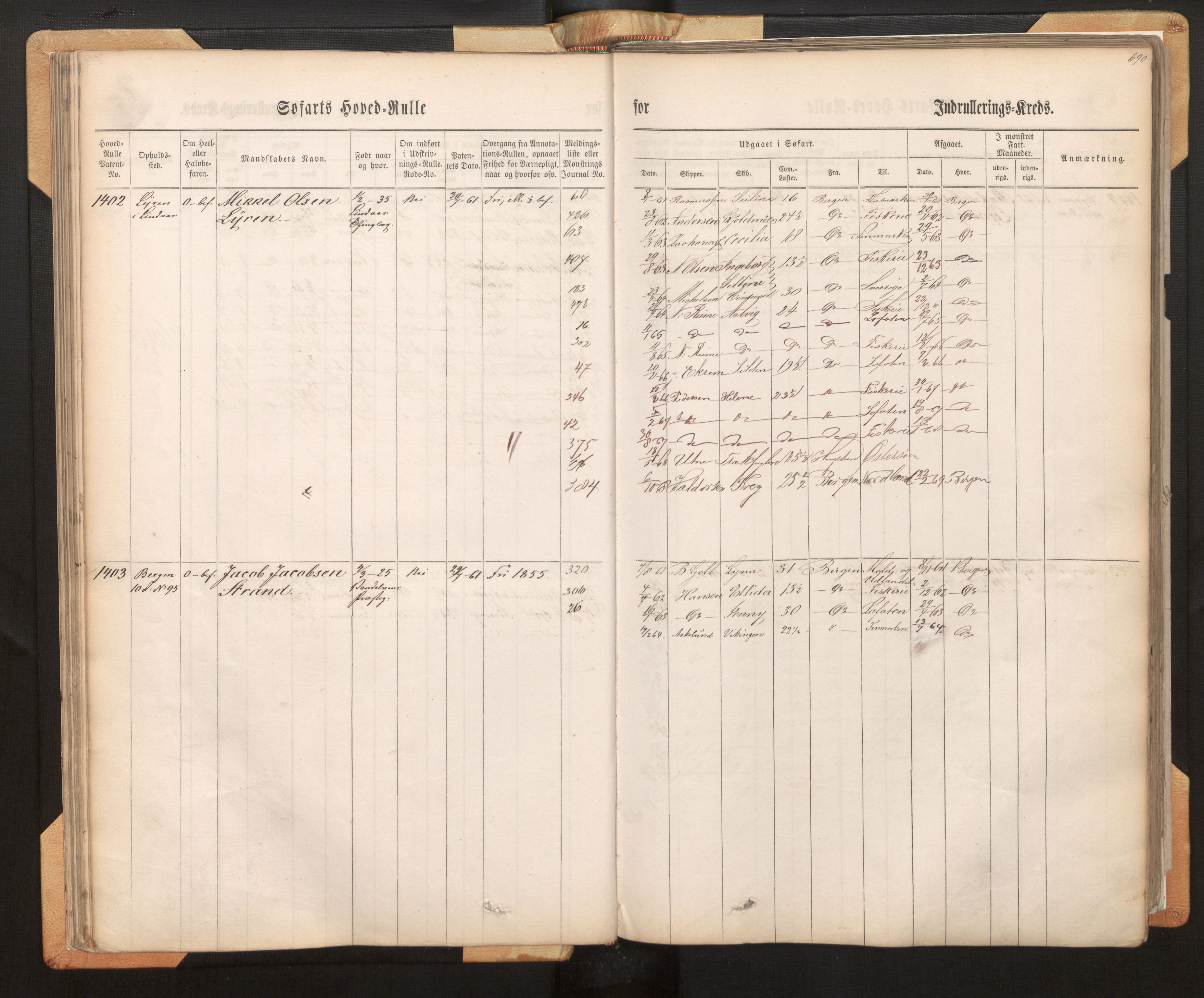 Innrulleringssjefen i Bergen, AV/SAB-A-100050/F/Fh/L0009: Sjøfarts-hovedrulle for Bergen krets, fol. 637 - ut, 1860-1865, p. 690