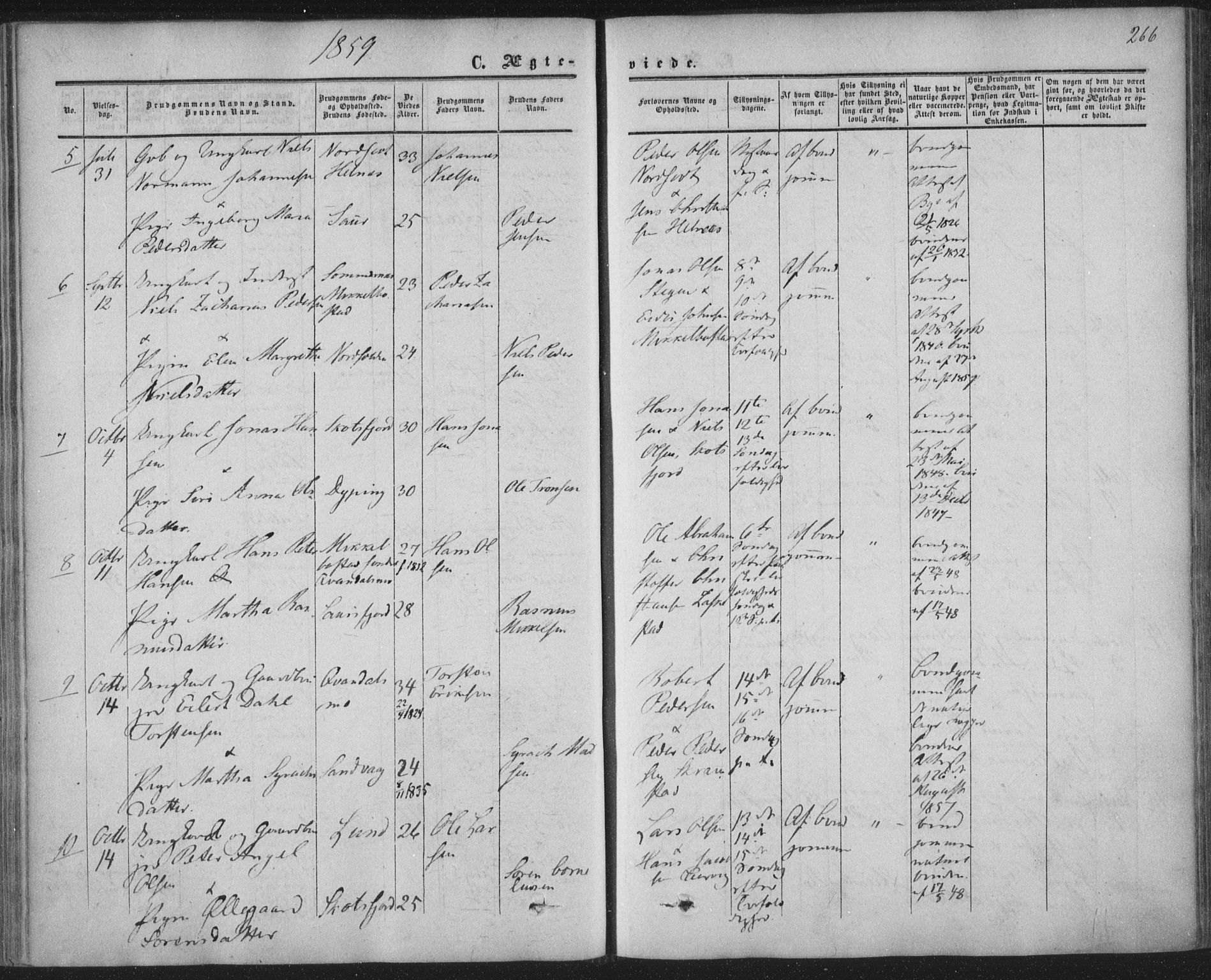 Ministerialprotokoller, klokkerbøker og fødselsregistre - Nordland, AV/SAT-A-1459/855/L0800: Parish register (official) no. 855A08, 1852-1864, p. 266