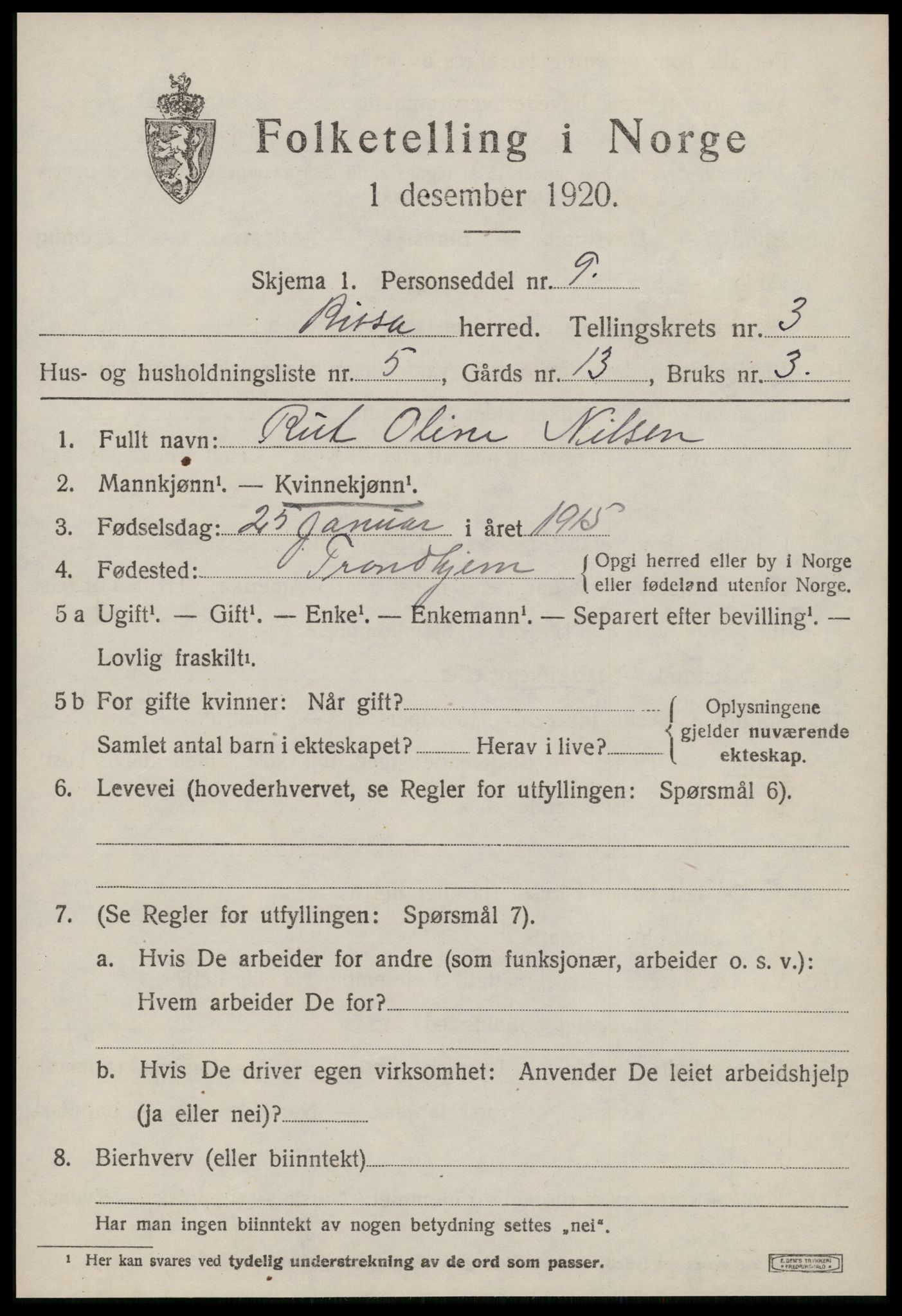 SAT, 1920 census for Rissa, 1920, p. 2559