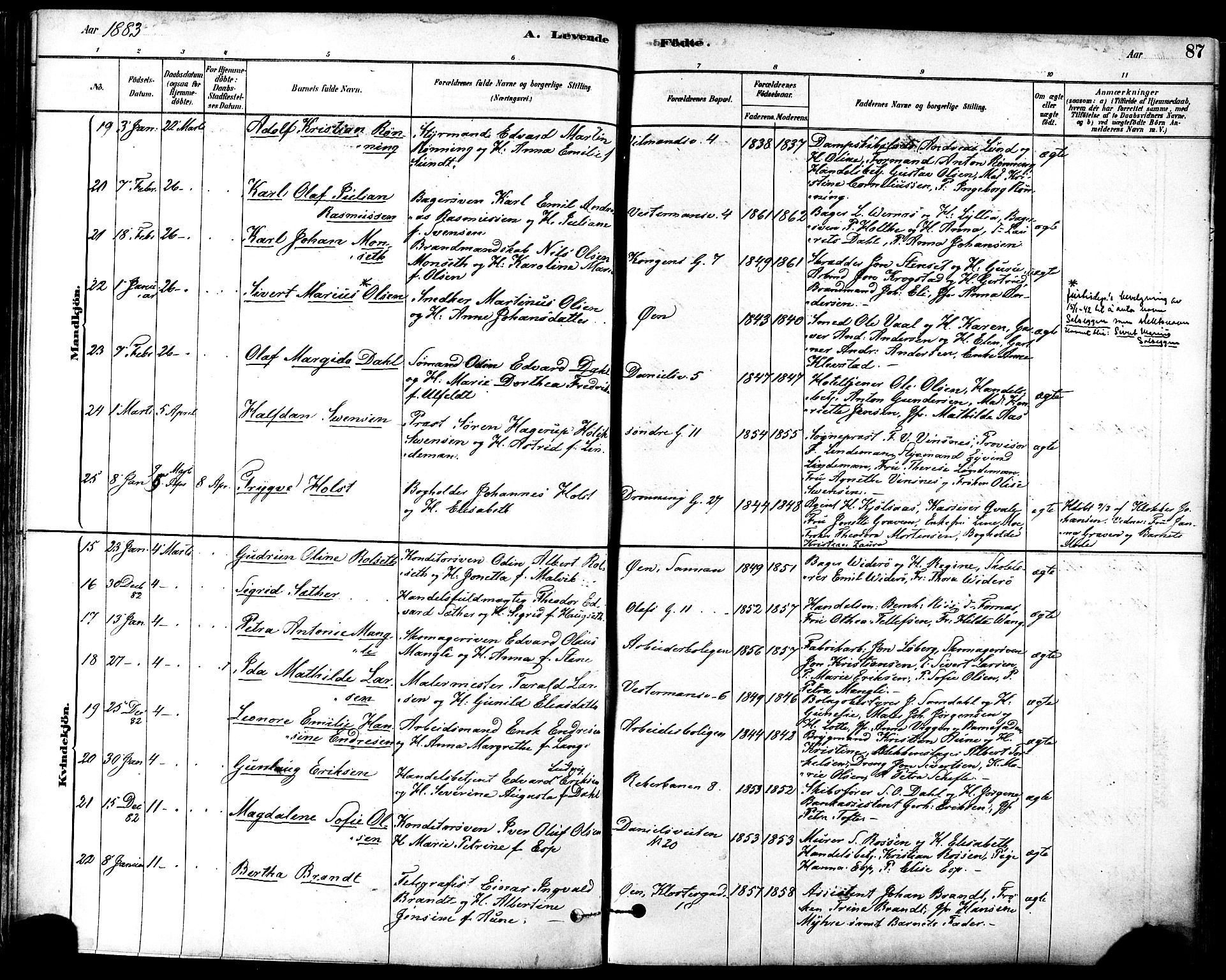 Ministerialprotokoller, klokkerbøker og fødselsregistre - Sør-Trøndelag, AV/SAT-A-1456/601/L0057: Parish register (official) no. 601A25, 1877-1891, p. 87