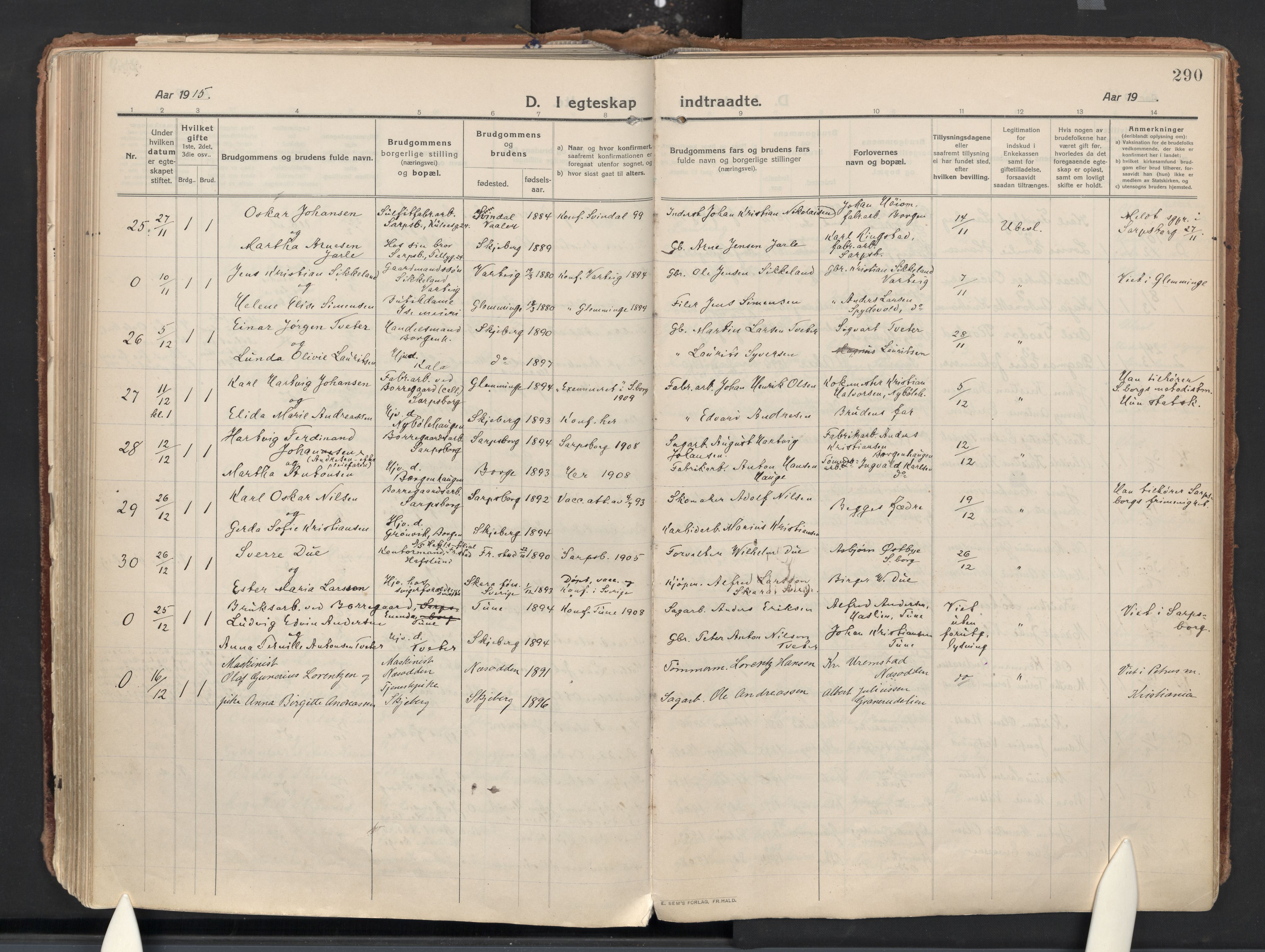 Skjeberg prestekontor Kirkebøker, AV/SAO-A-10923/F/Fa/L0011: Parish register (official) no. I 11, 1912-1939, p. 290