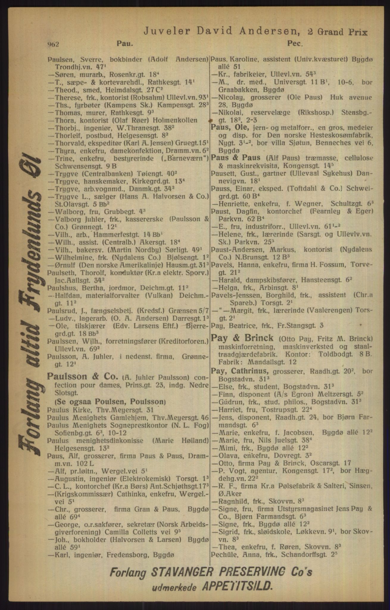 Kristiania/Oslo adressebok, PUBL/-, 1915, p. 962