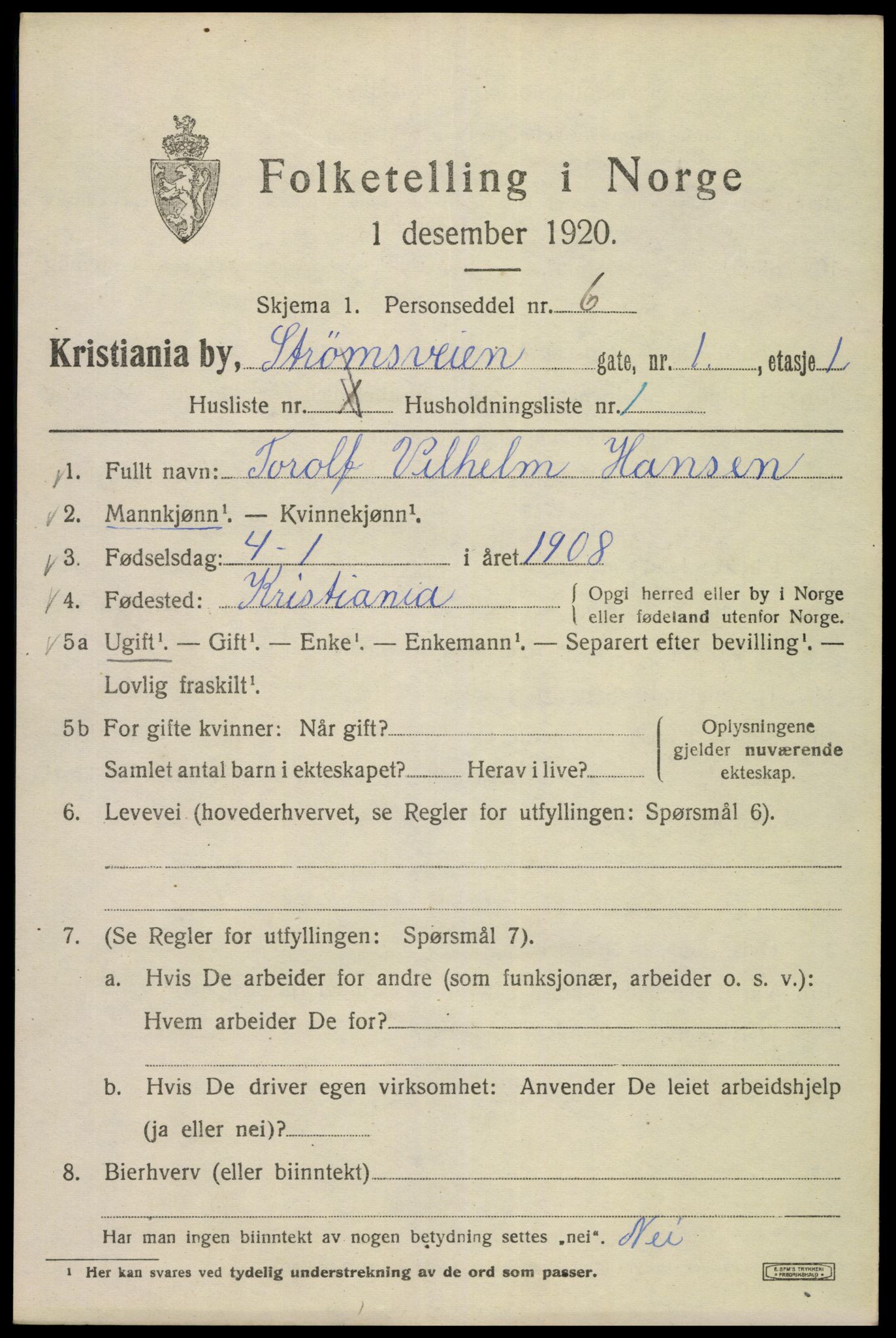 SAO, 1920 census for Kristiania, 1920, p. 551711