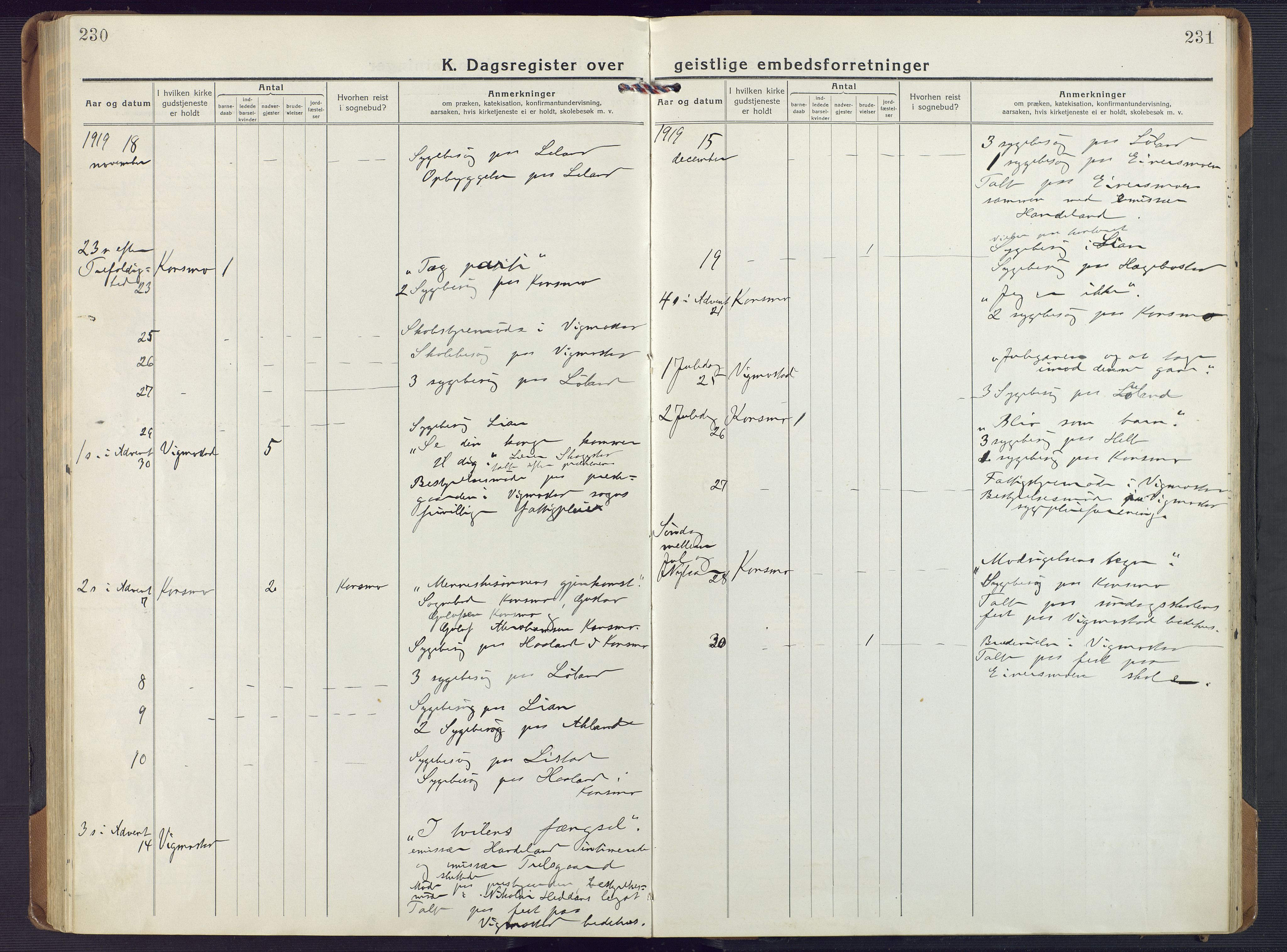 Nord-Audnedal sokneprestkontor, SAK/1111-0032/F/Fa/Fab/L0005: Parish register (official) no. A 5, 1918-1925, p. 230-231