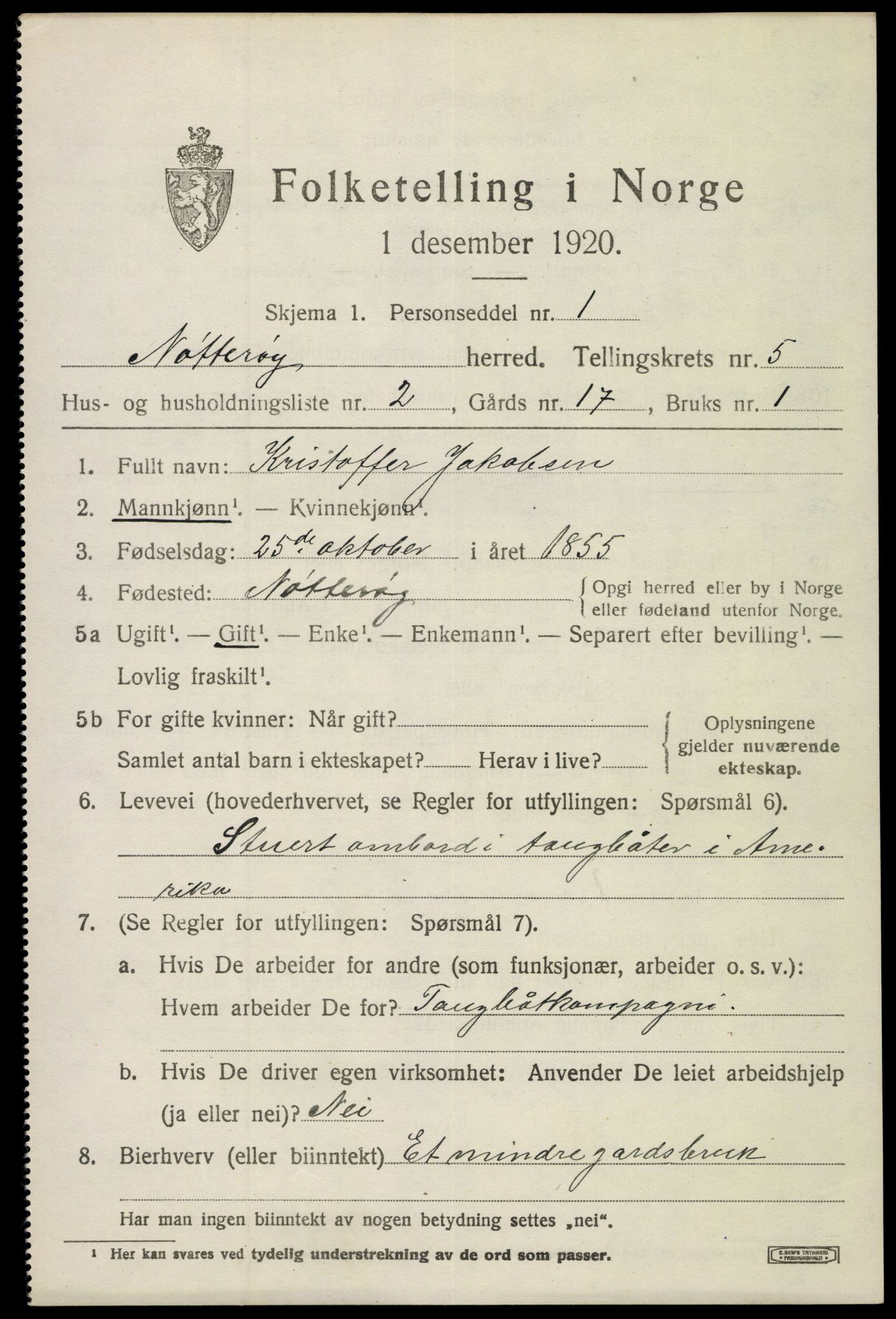 SAKO, 1920 census for Nøtterøy, 1920, p. 7583