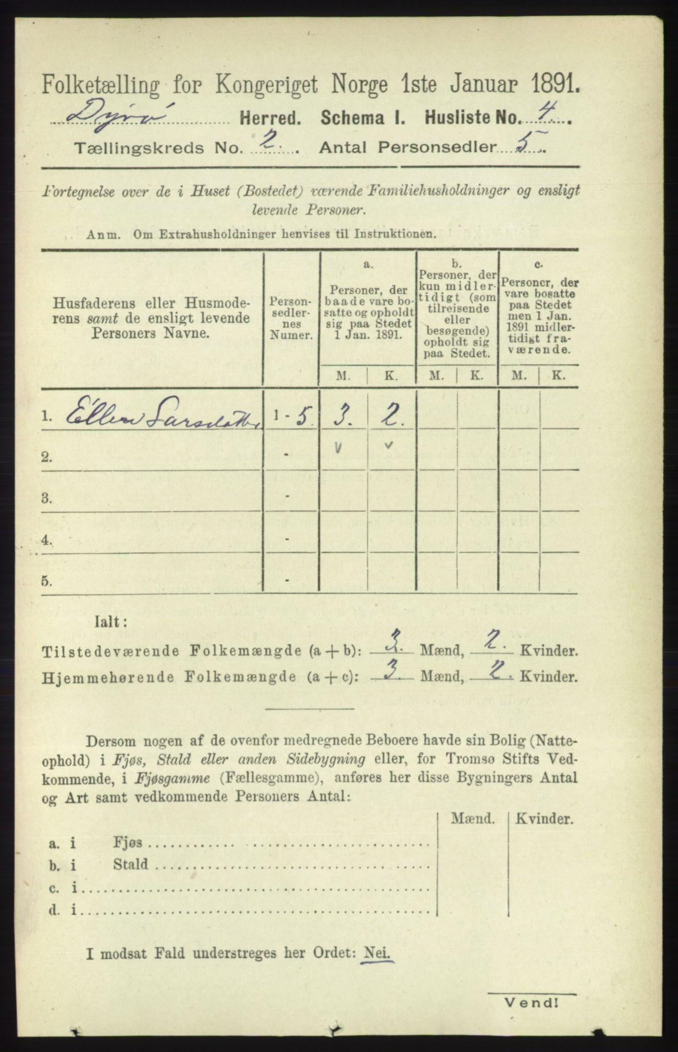 RA, 1891 census for 1926 Dyrøy, 1891, p. 456