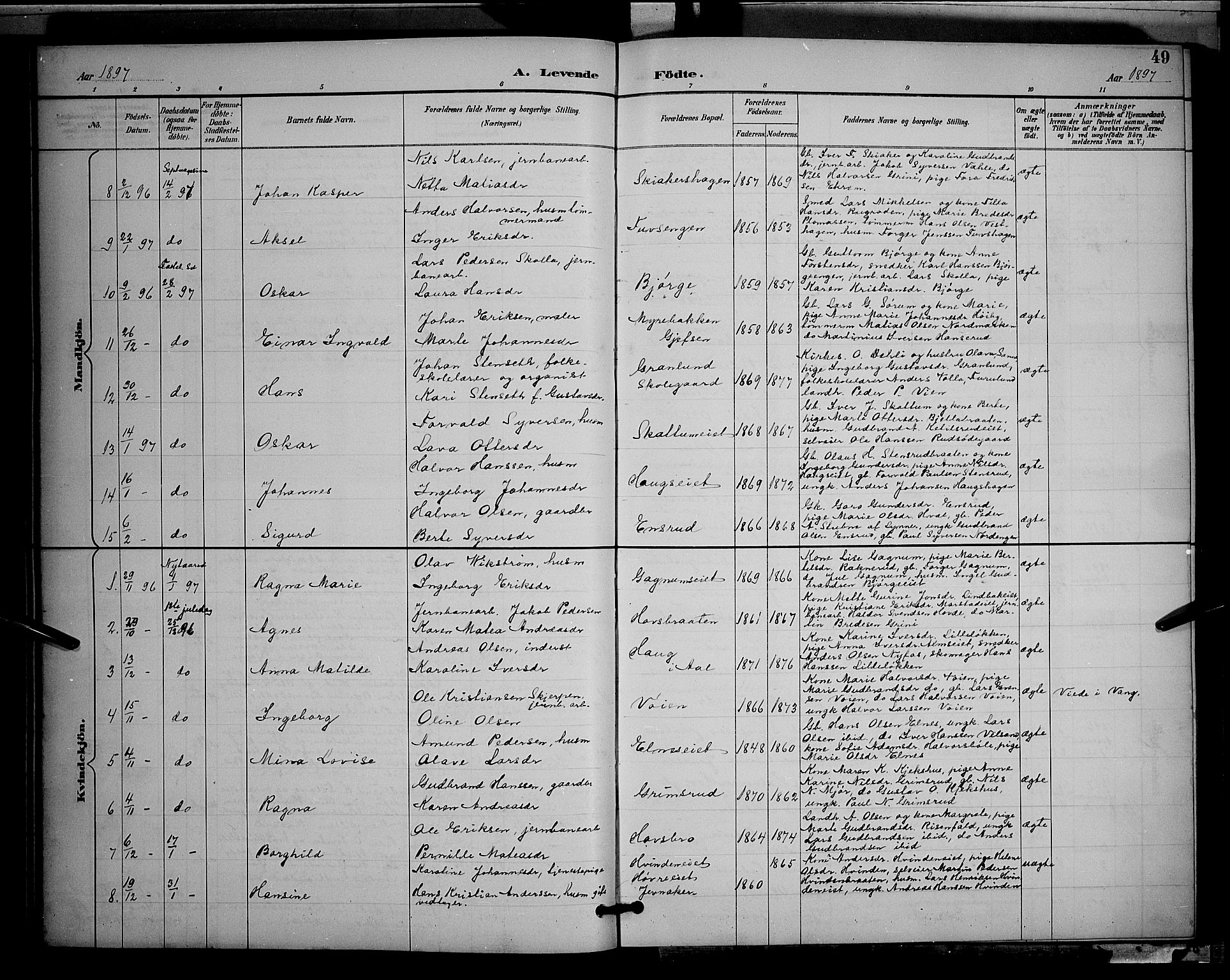 Gran prestekontor, AV/SAH-PREST-112/H/Ha/Hab/L0005: Parish register (copy) no. 5, 1892-1900, p. 49