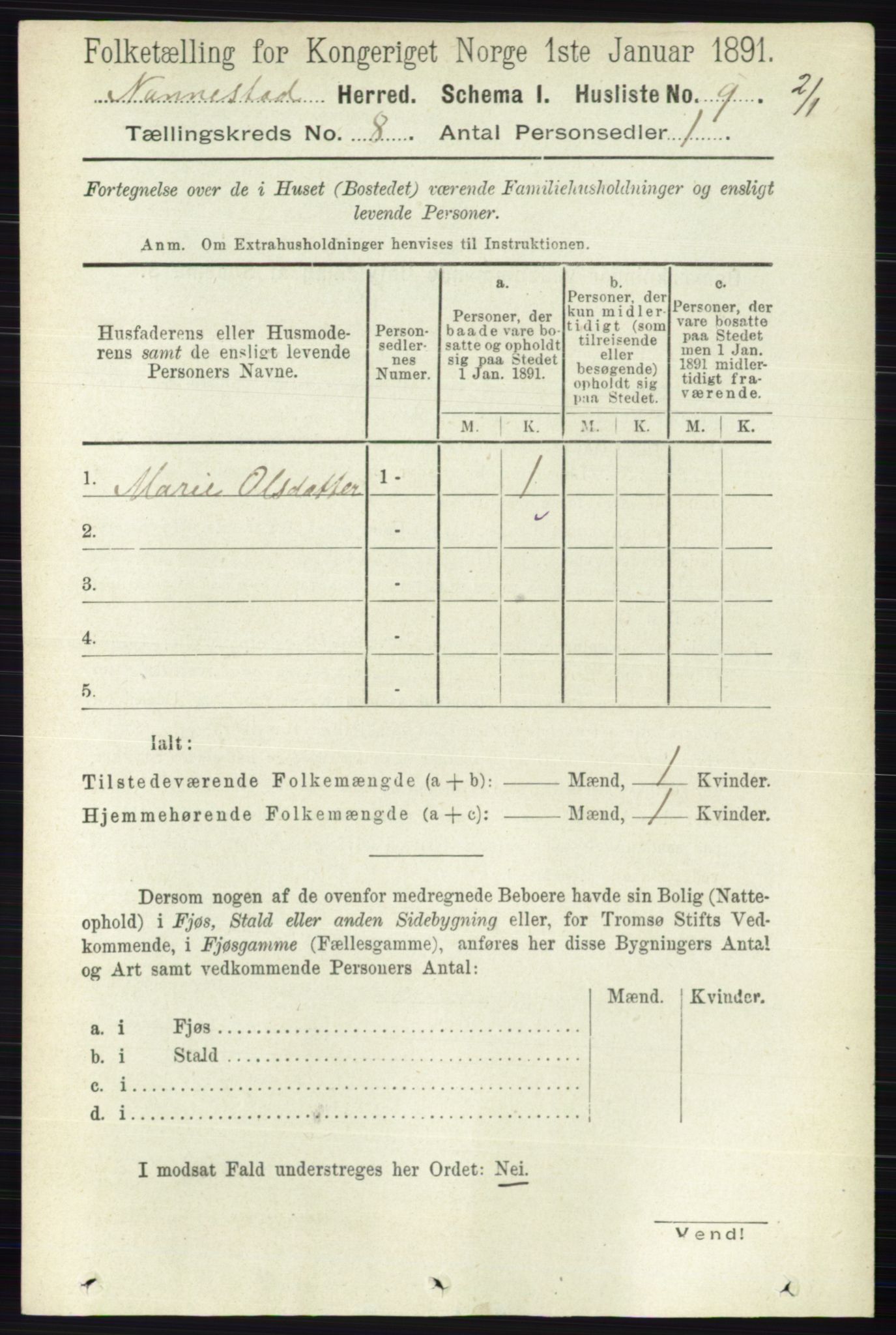 RA, 1891 census for 0238 Nannestad, 1891, p. 4340