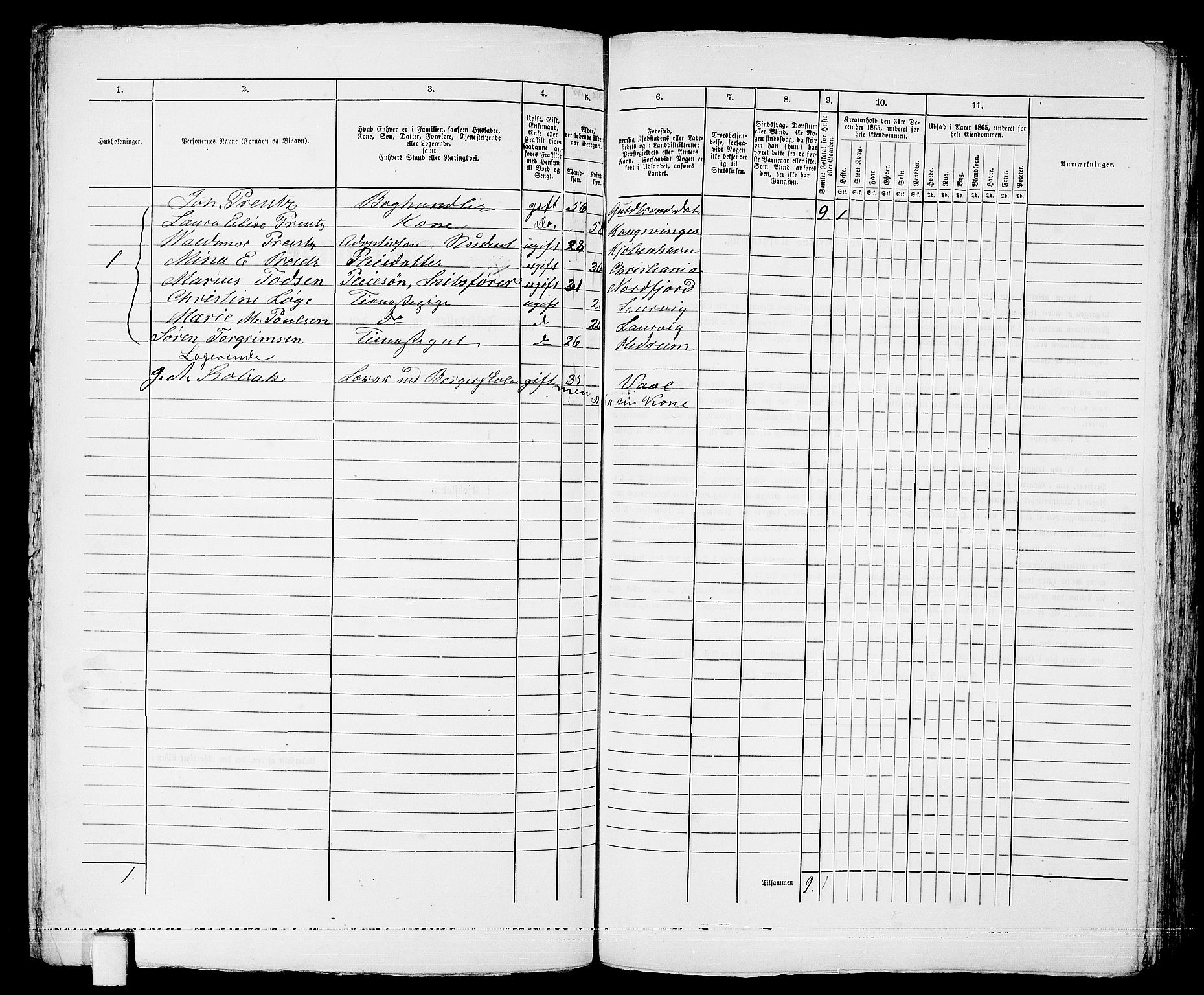 RA, 1865 census for Larvik, 1865, p. 218