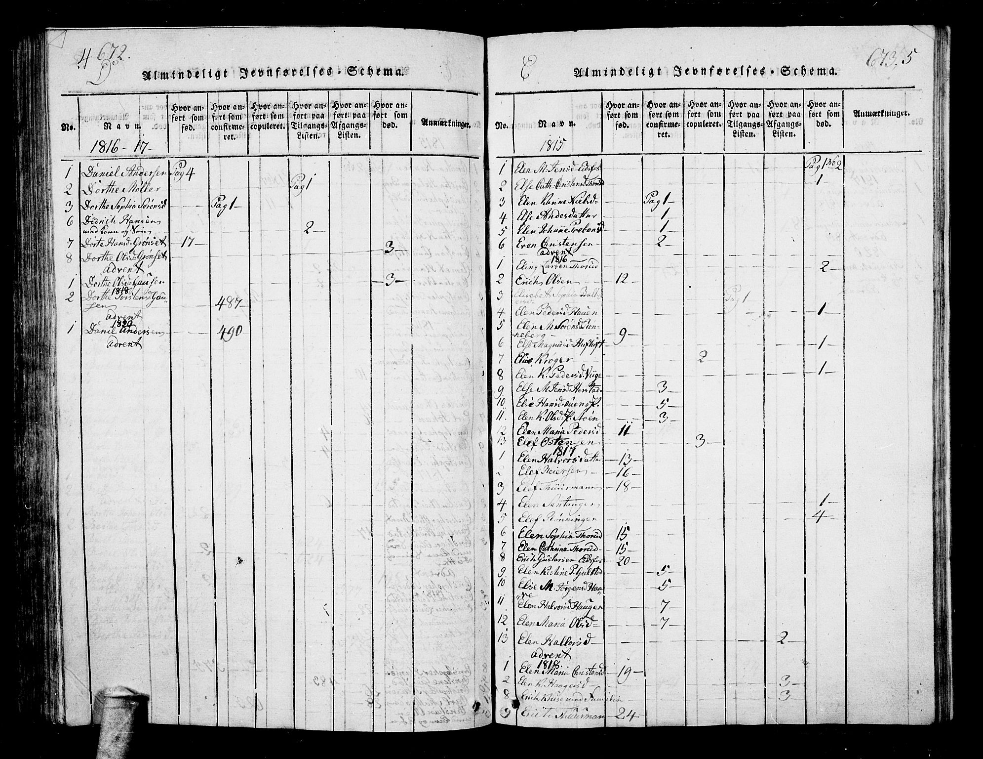 Hof kirkebøker, AV/SAKO-A-64/G/Ga/L0001: Parish register (copy) no. I 1, 1814-1844, p. 672-673