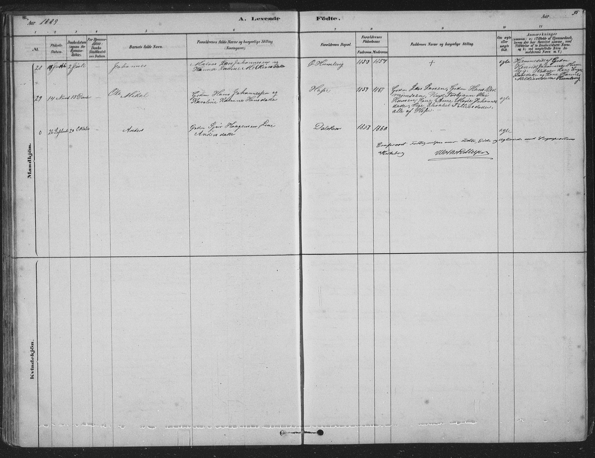 Tysnes sokneprestembete, AV/SAB-A-78601/H/Hab: Parish register (copy) no. B 2, 1878-1918, p. 55