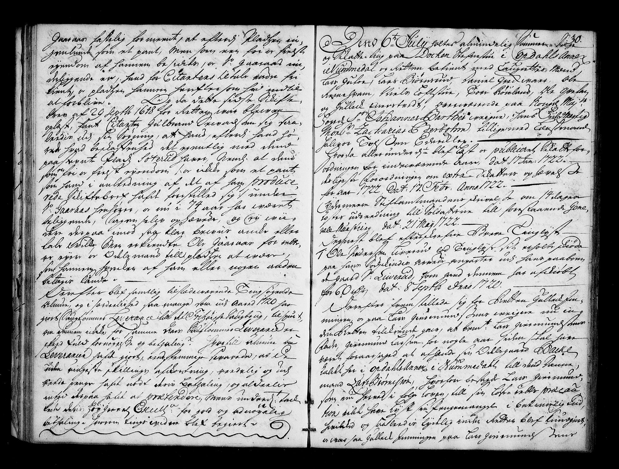 Numedal og Sandsvær sorenskriveri, AV/SAKO-A-128/F/Fa/Faa/L0052: Tingbok, 1722, p. 29b-30a