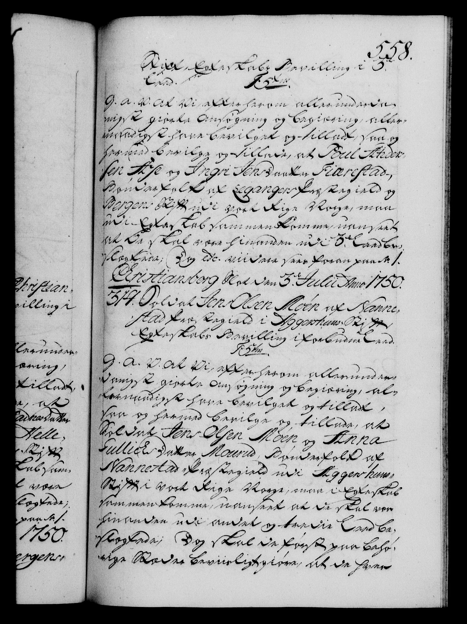 Danske Kanselli 1572-1799, AV/RA-EA-3023/F/Fc/Fca/Fcaa/L0036: Norske registre, 1749-1750, p. 558a