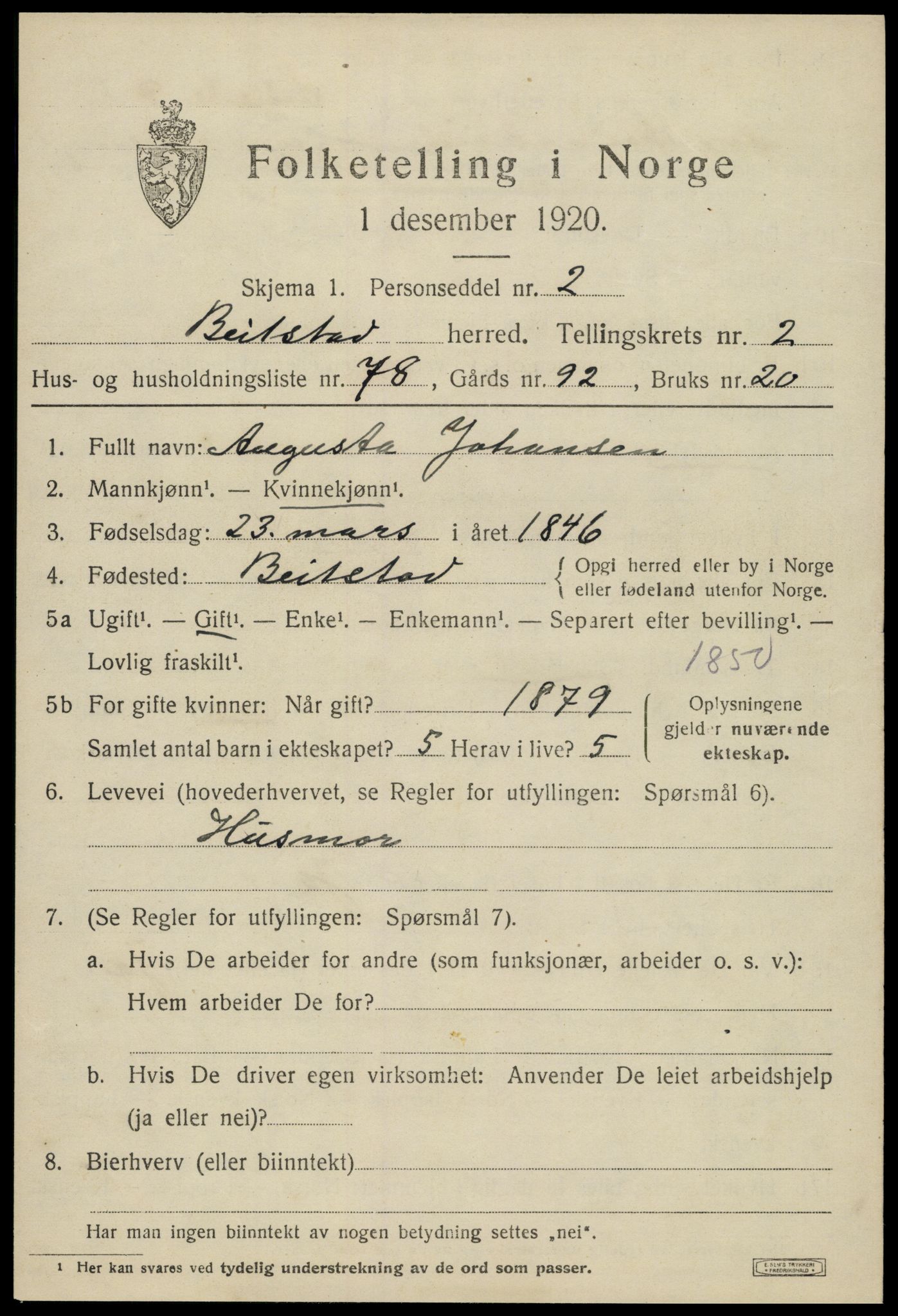 SAT, 1920 census for Beitstad, 1920, p. 2371