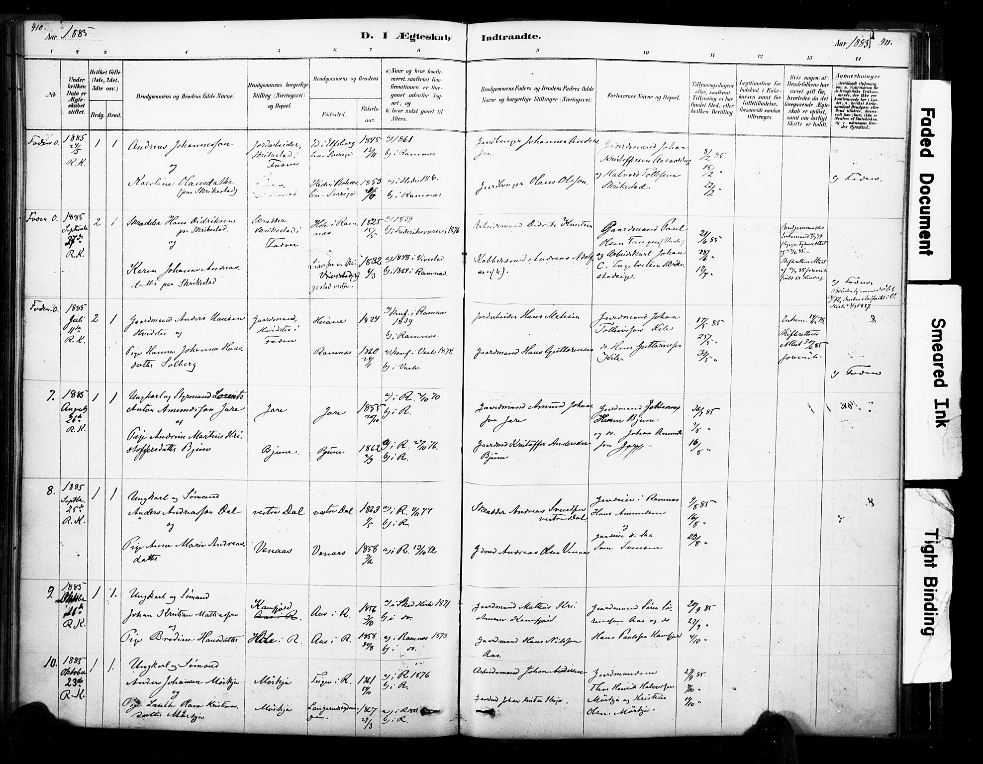 Ramnes kirkebøker, AV/SAKO-A-314/F/Fa/L0007: Parish register (official) no. I 7, 1878-1895, p. 410-411