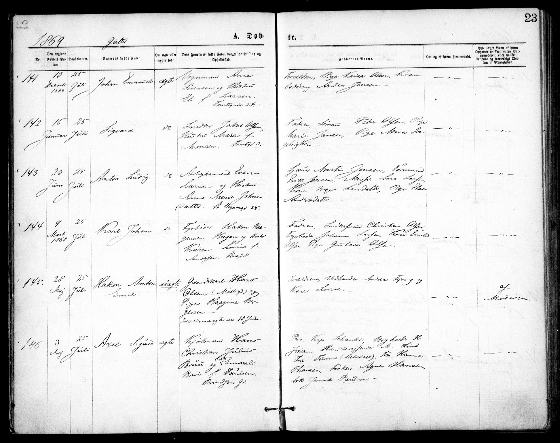Oslo domkirke Kirkebøker, AV/SAO-A-10752/F/Fa/L0017: Parish register (official) no. 17, 1869-1878, p. 23