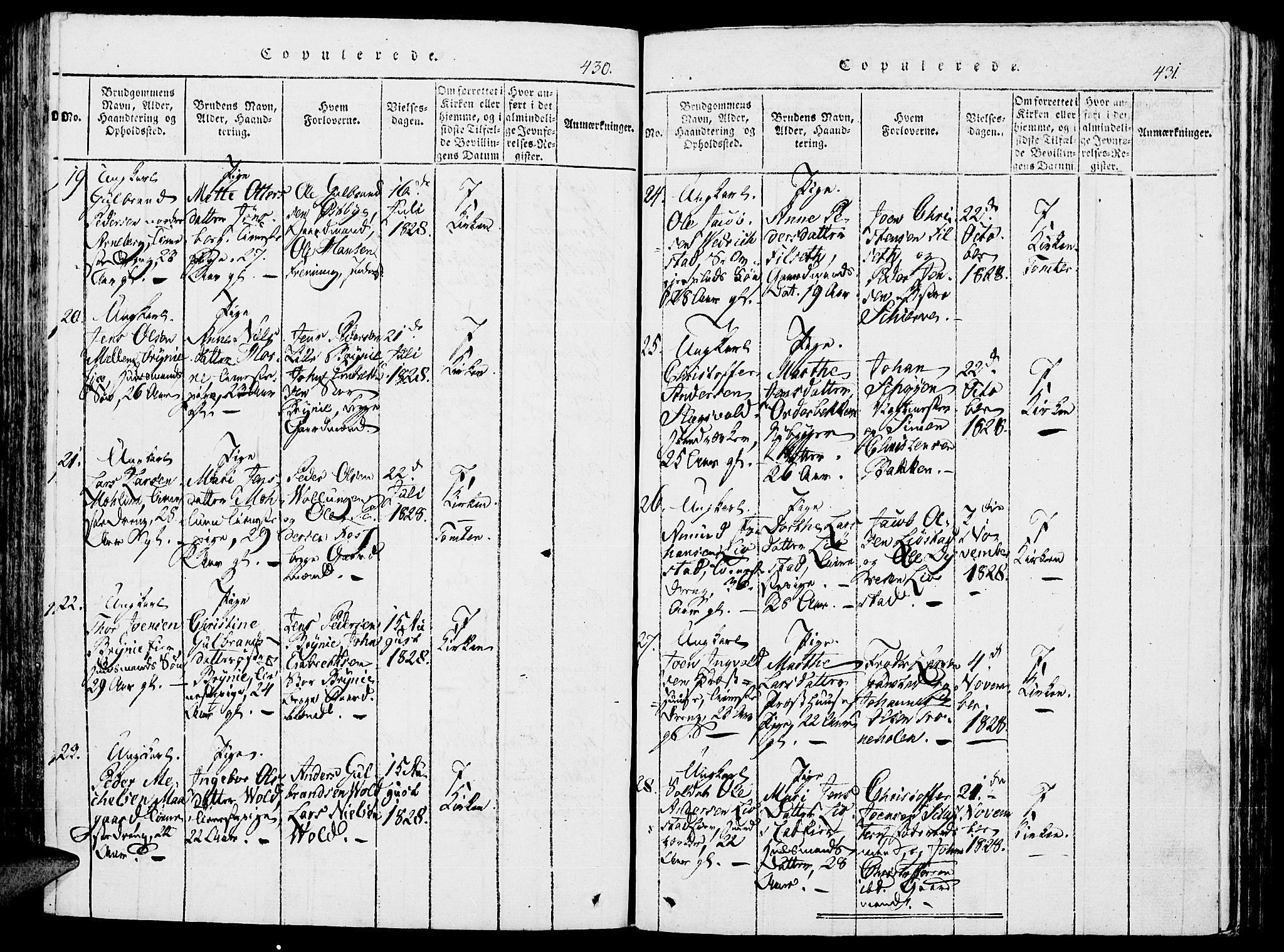 Romedal prestekontor, SAH/PREST-004/K/L0002: Parish register (official) no. 2, 1814-1828, p. 430-431