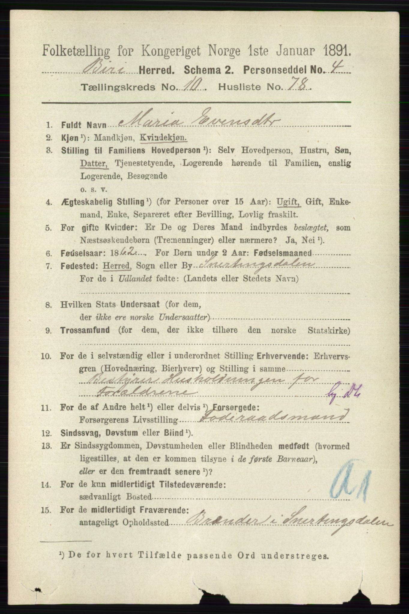 RA, 1891 census for 0525 Biri, 1891, p. 4289