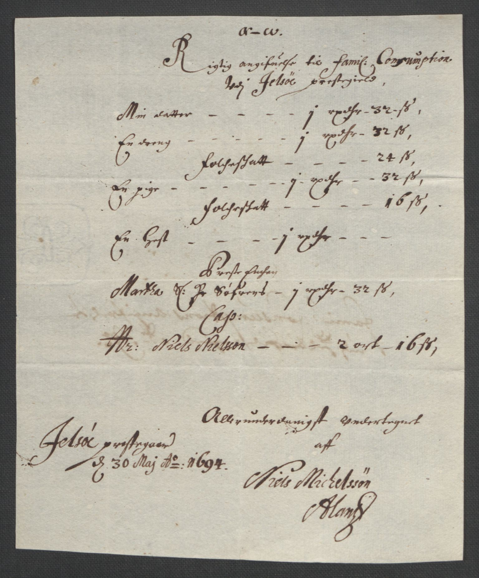 Rentekammeret inntil 1814, Reviderte regnskaper, Fogderegnskap, AV/RA-EA-4092/R47/L2857: Fogderegnskap Ryfylke, 1694-1696, p. 32