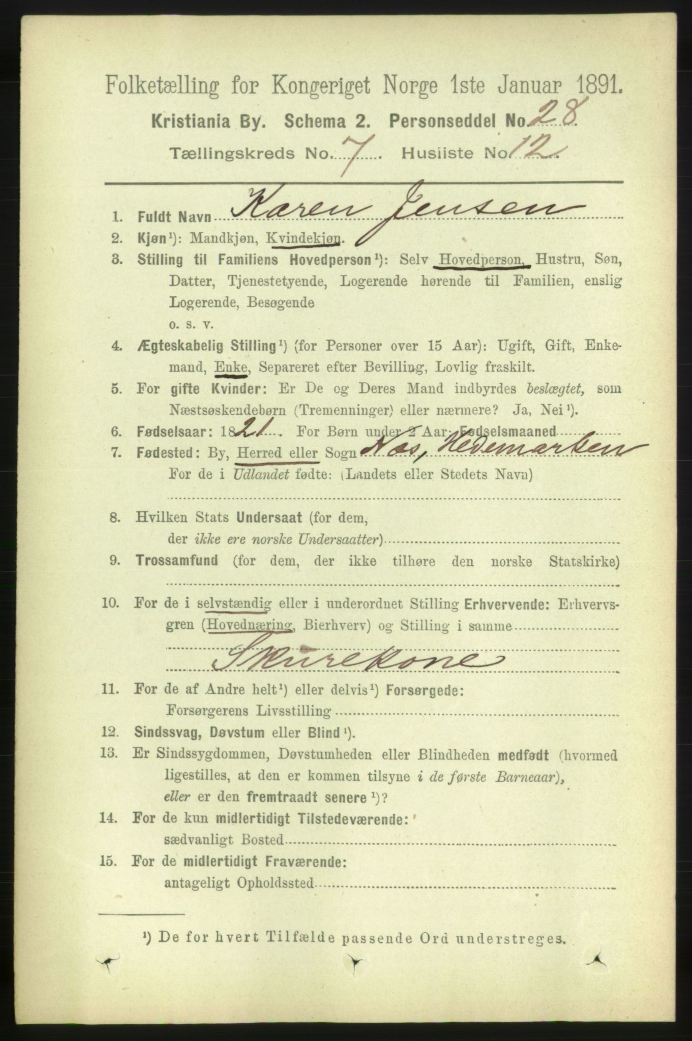 RA, 1891 census for 0301 Kristiania, 1891, p. 2913