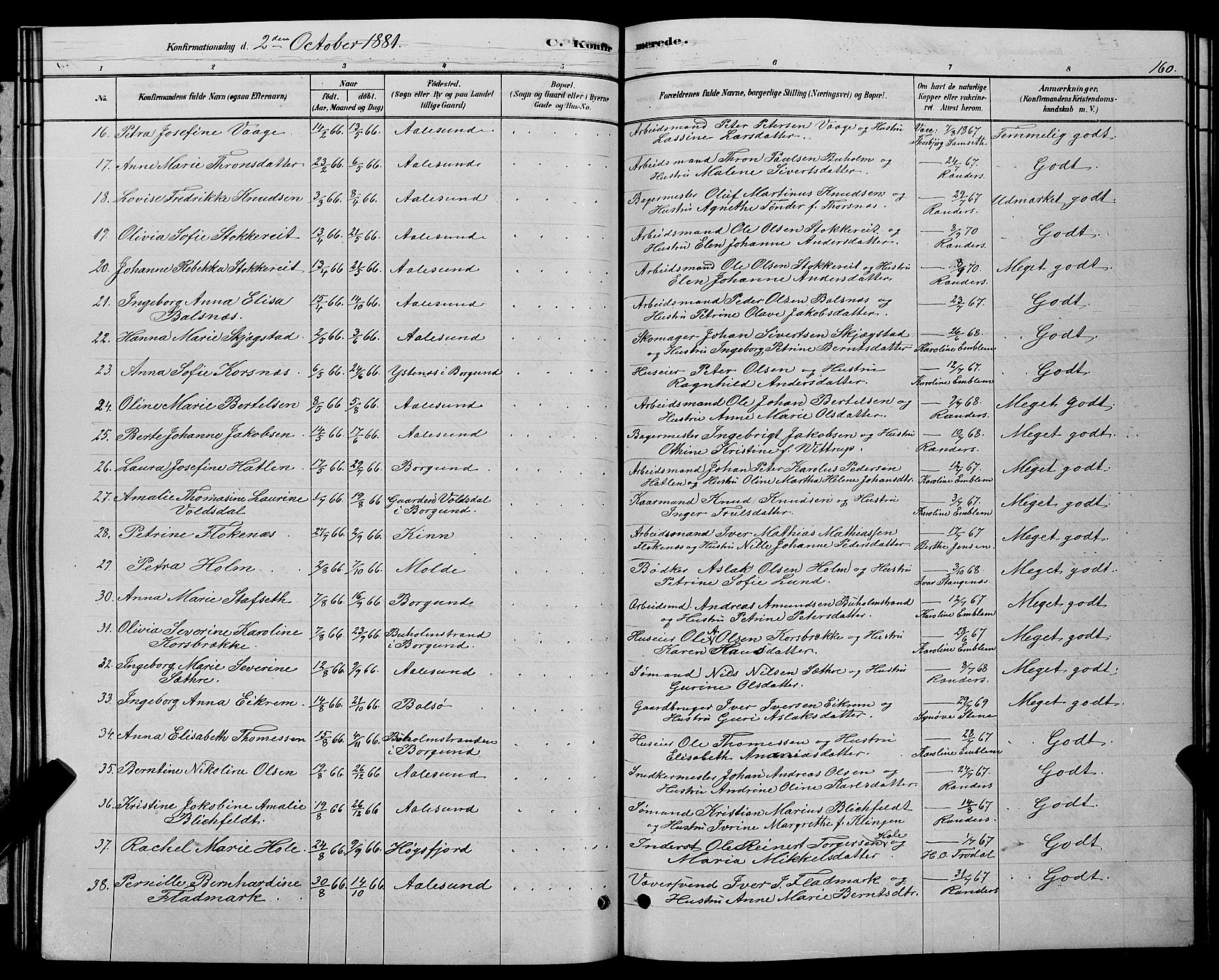 Ministerialprotokoller, klokkerbøker og fødselsregistre - Møre og Romsdal, SAT/A-1454/529/L0466: Parish register (copy) no. 529C03, 1878-1888, p. 160