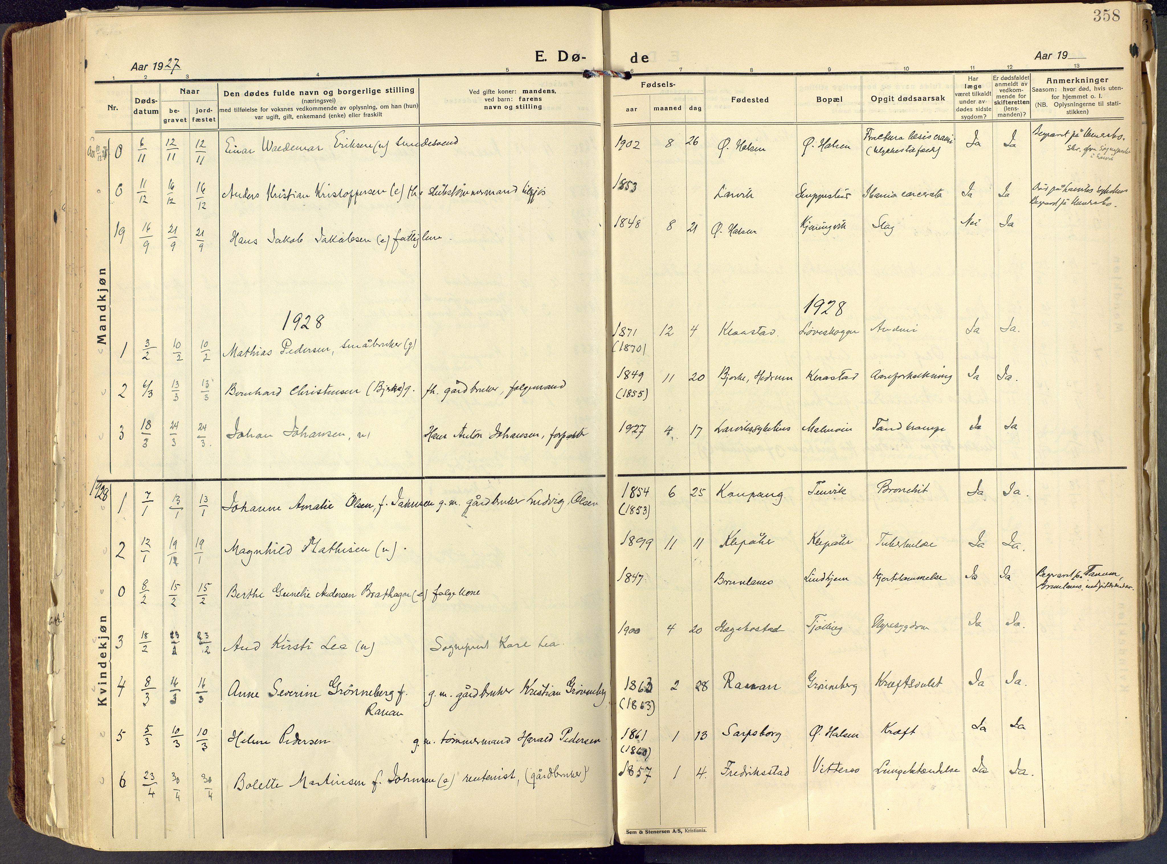 Tjølling kirkebøker, SAKO/A-60/F/Fa/L0011: Parish register (official) no. 11, 1924-1943, p. 358