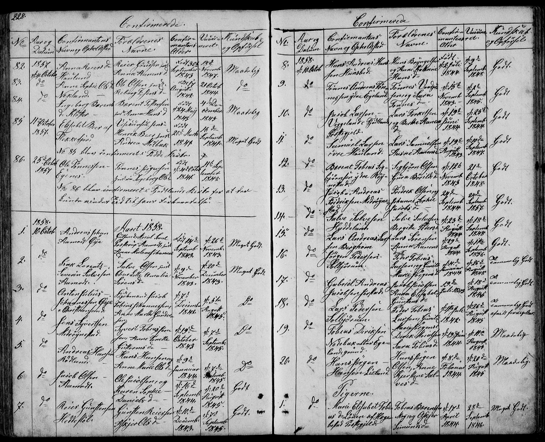 Kvinesdal sokneprestkontor, SAK/1111-0026/F/Fb/Fbb/L0001: Parish register (copy) no. B 1, 1852-1872, p. 228